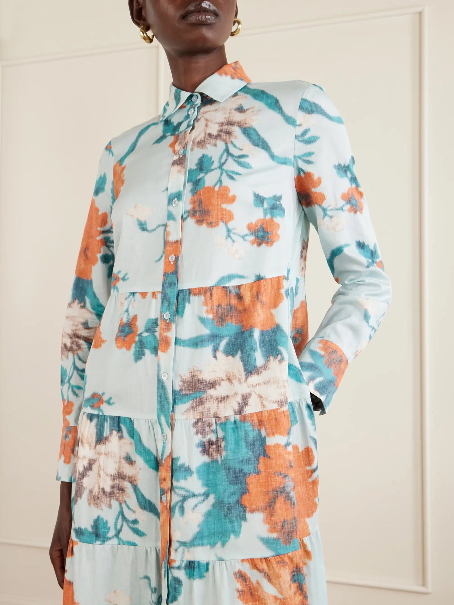 Tiered Floral-print Cotton Midi Dress