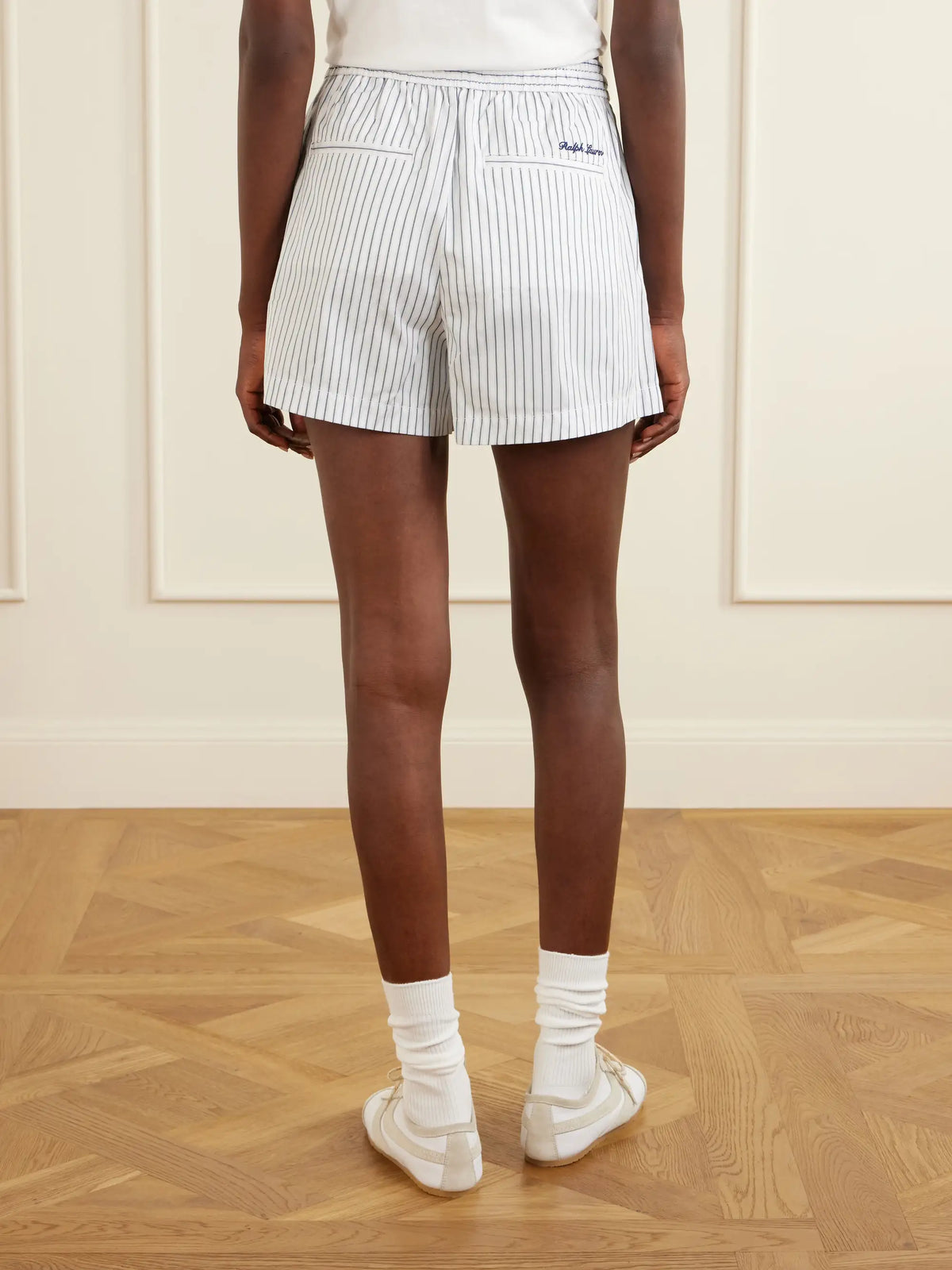 + Wimbledon Logo-embroidered Striped Cotton Shorts