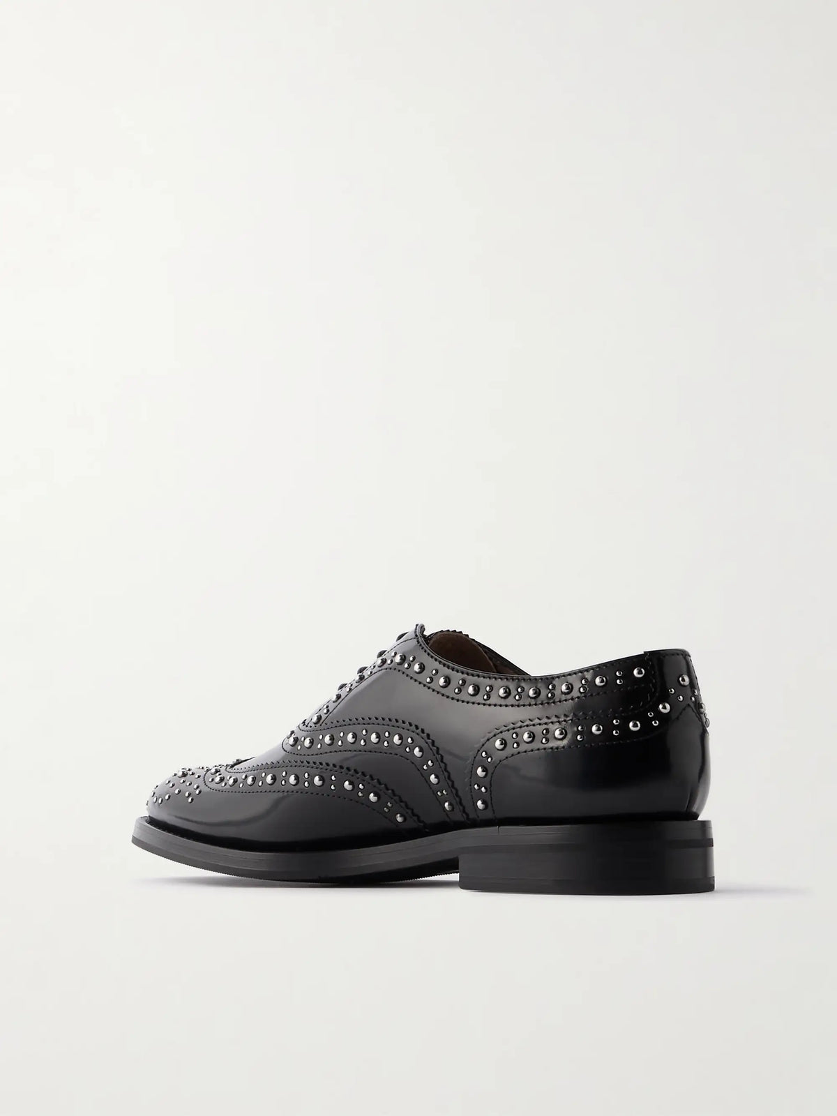 Burwood Met Studded Glossed-leather Brogues