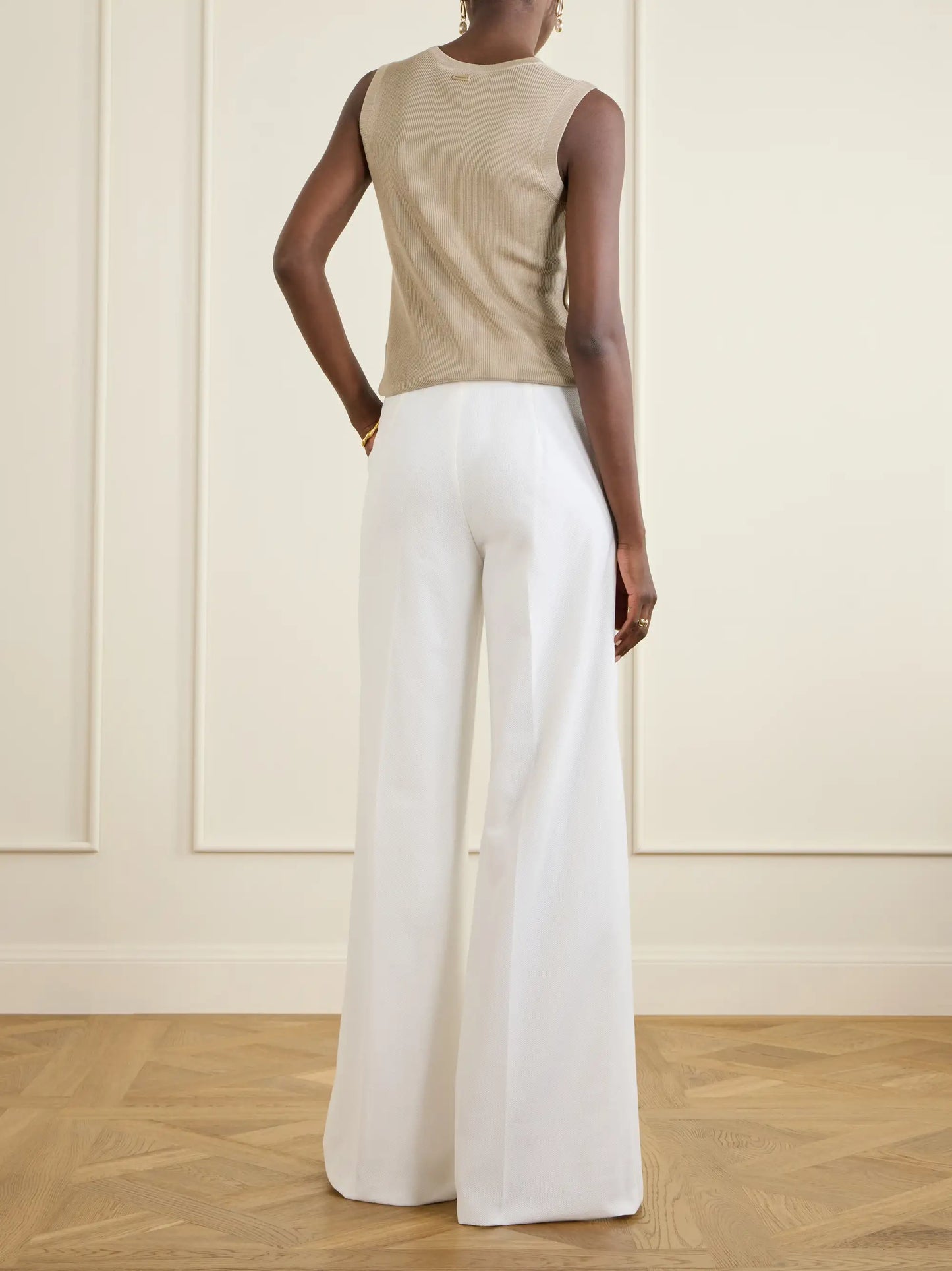 Cotton-piqué Wide-leg Pants