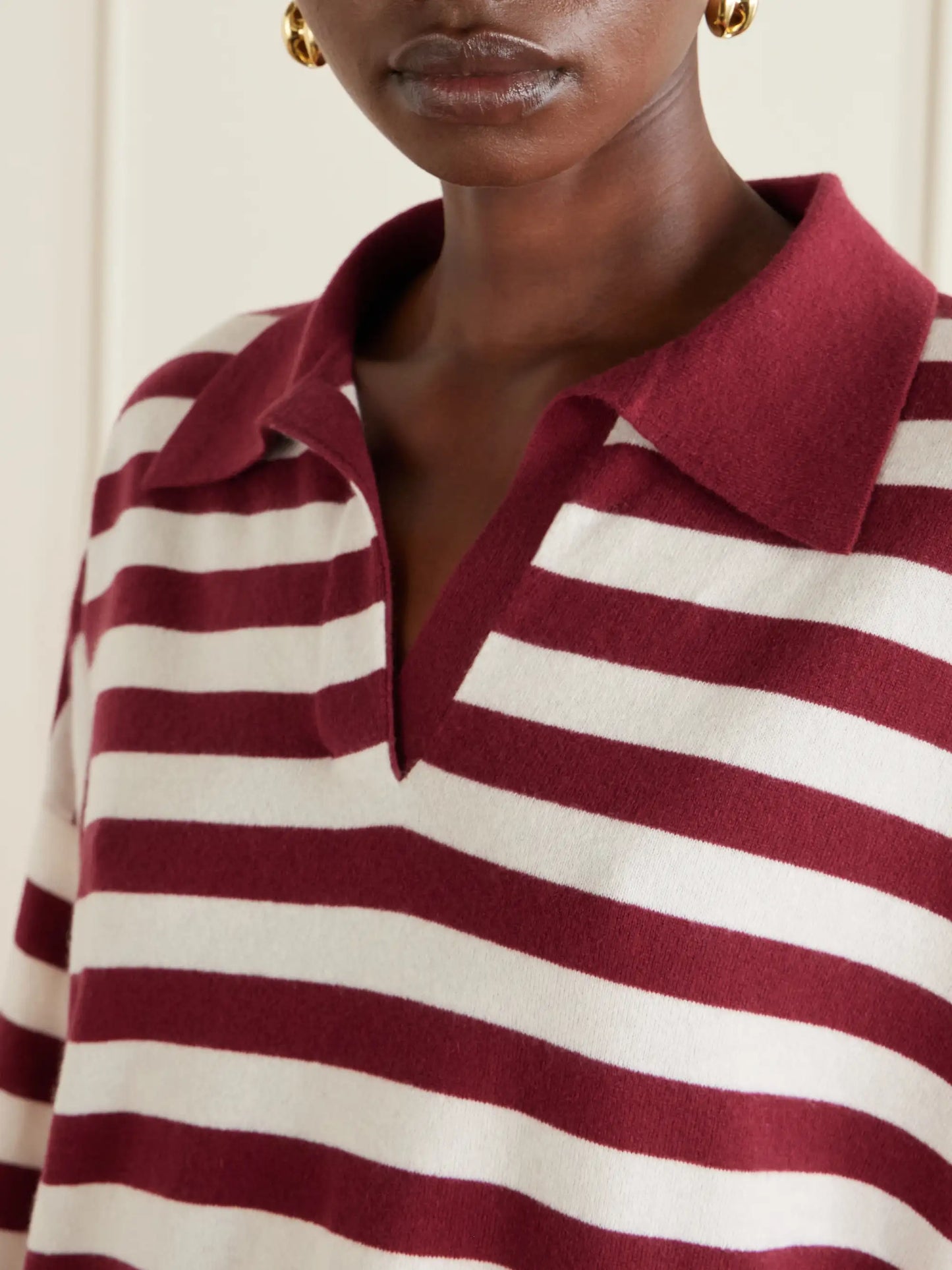 Victoria Striped Cashmere Polo Shirt