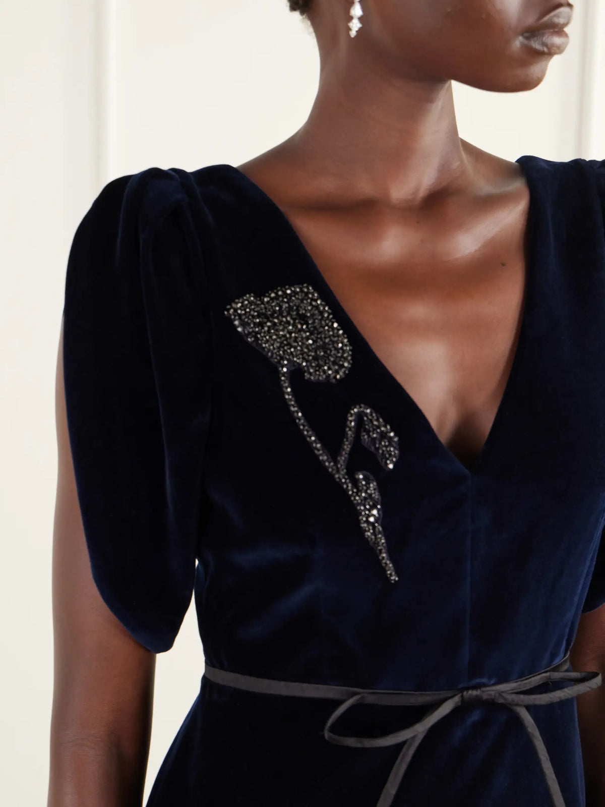 Erdem Bead-embellished Satin-trimmed Cotton-velvet Midi Dress