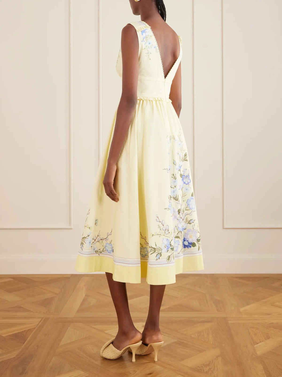 Self-Portrait Bow-detailed Floral-print Cotton Midi Dress