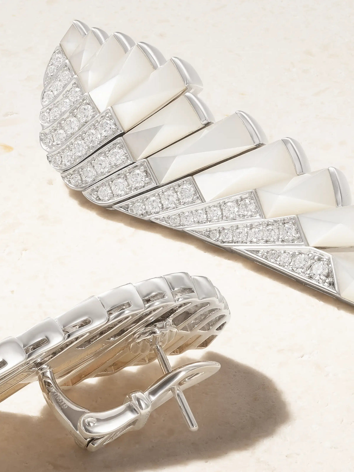 Wings Rising 18-karat White Gold, Mother-of-pearl And Diamond Earrings