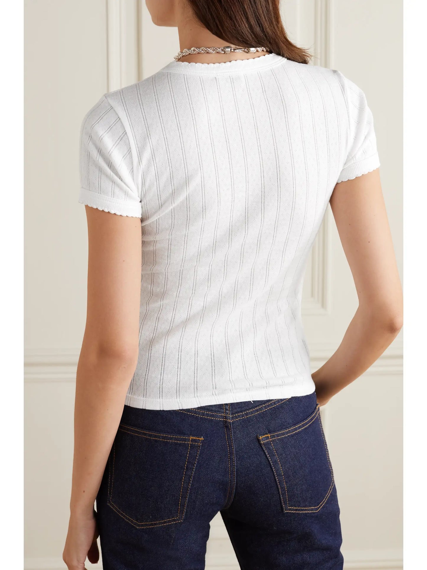 Pointelle-knit Cotton-jersey T-shirt