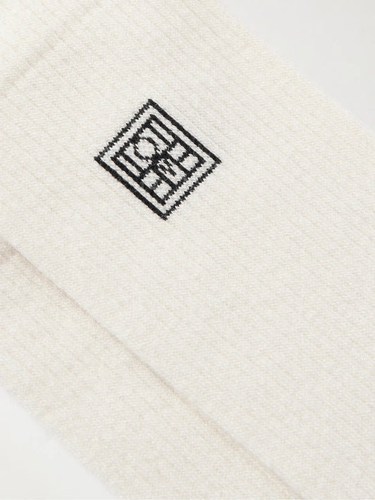 Embroidered Ribbed Cotton-blend Socks