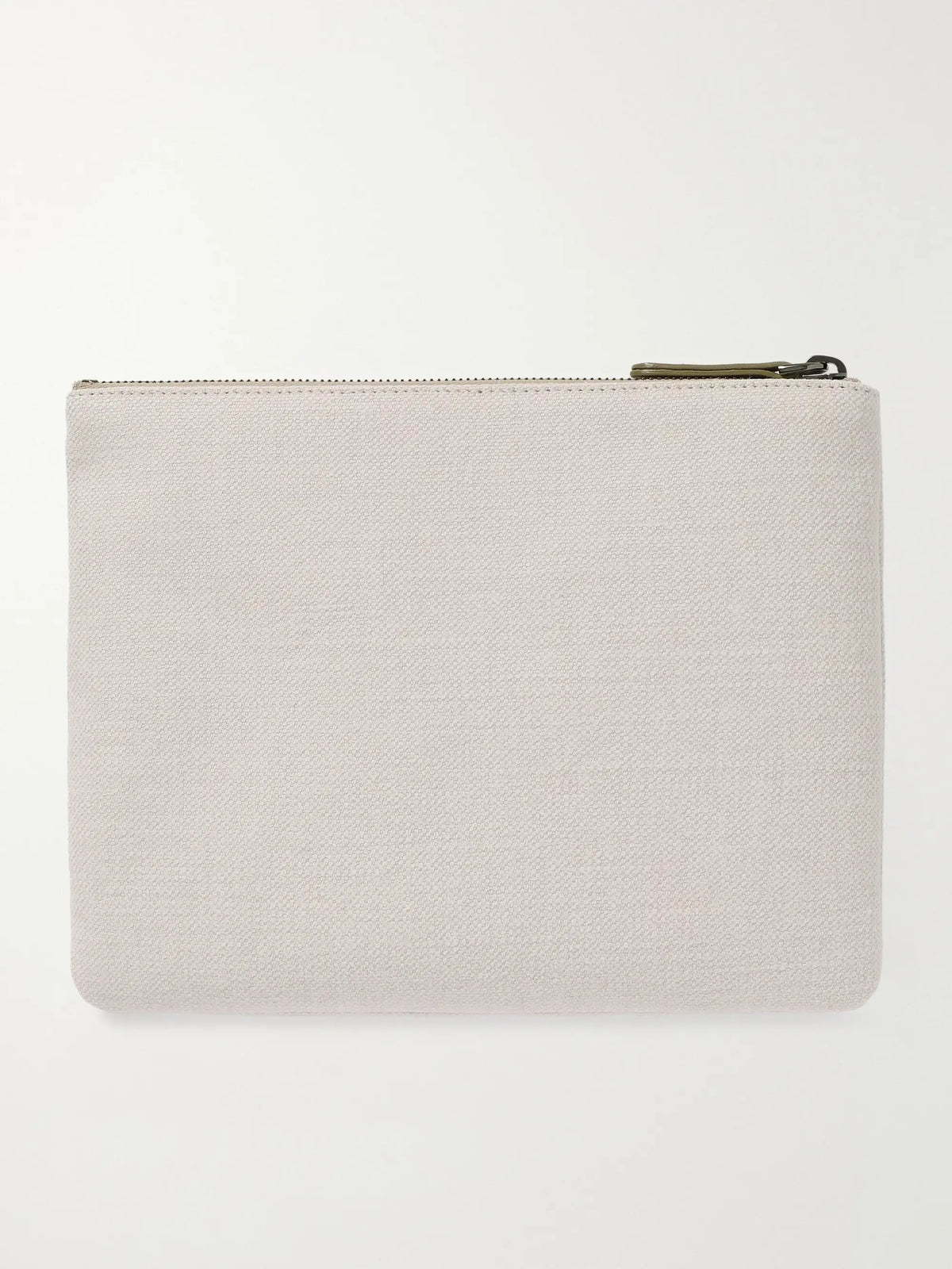 Embroidered Leather-trimmed Cotton And Linen-blend Tweed Pouch