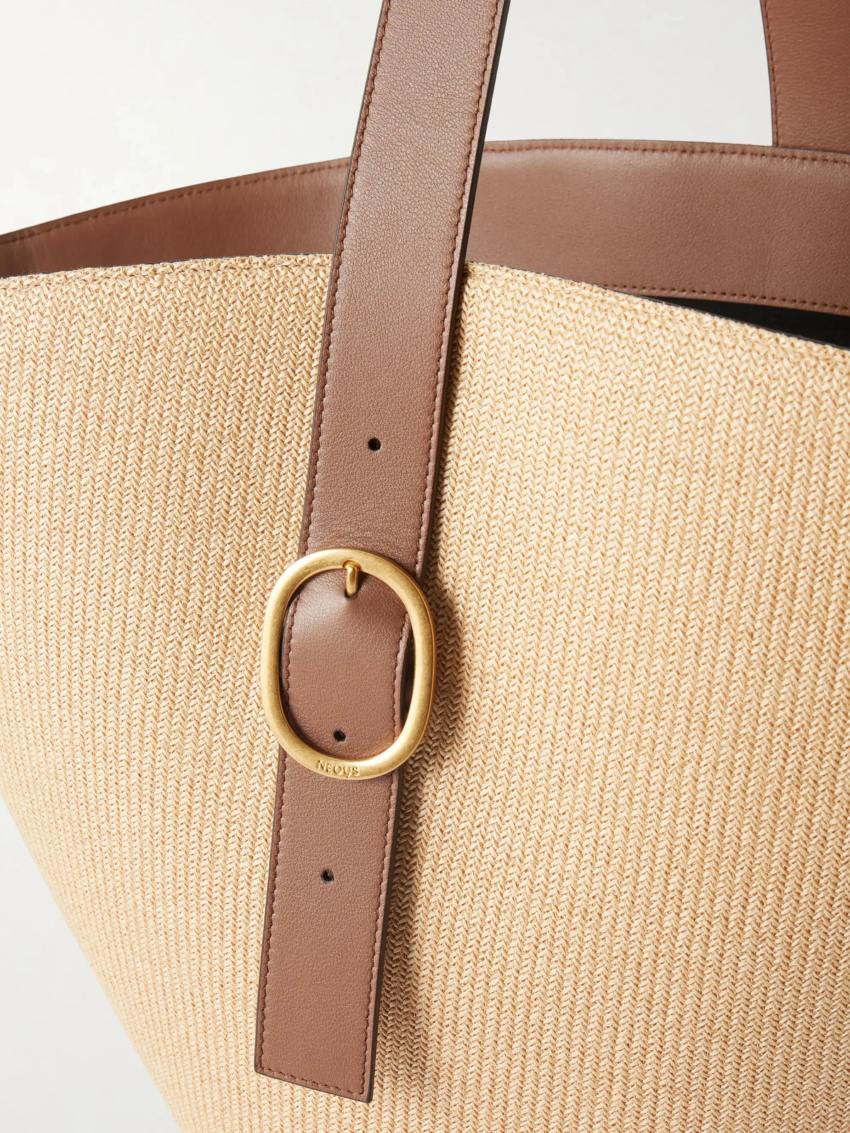 Apheli Leather-trimmed Raffia Shoulder Bag