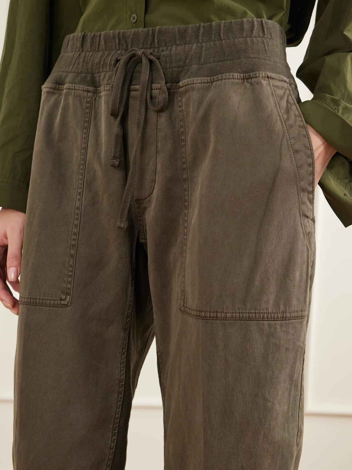 James Perse Rib-trimmed Cotton-twill Tapered Pants