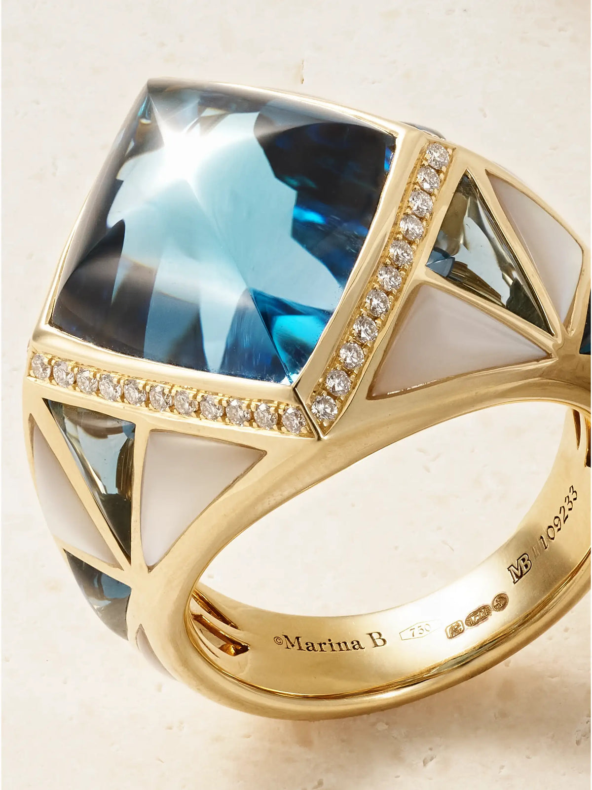 18-karat Gold Topaz, Diamond And Mother-of-pearl Ring