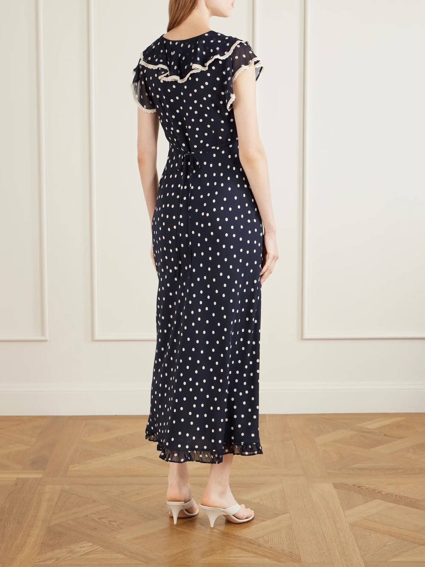 Bethea Crochet-trimmed Polka-dot Crepe Midi Dress