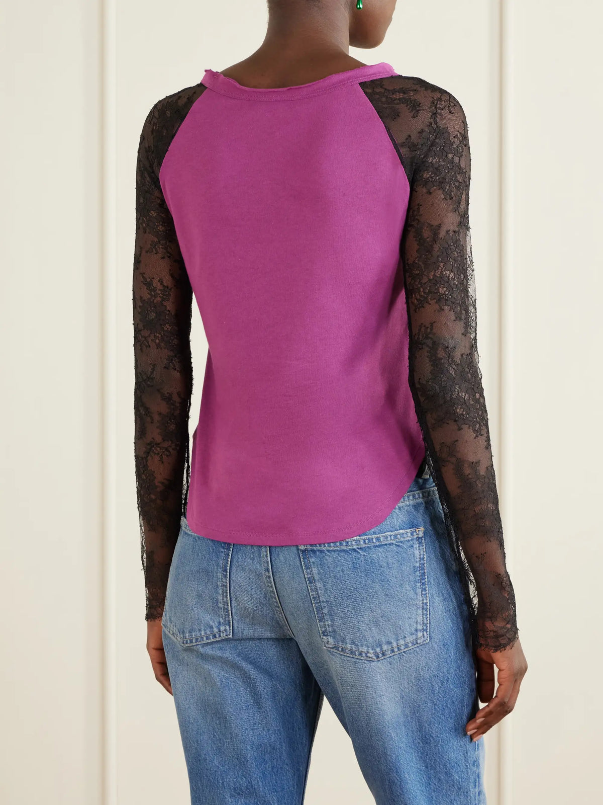 Valentino Garavani Printed Lace-trimmed Cotton T-shirt