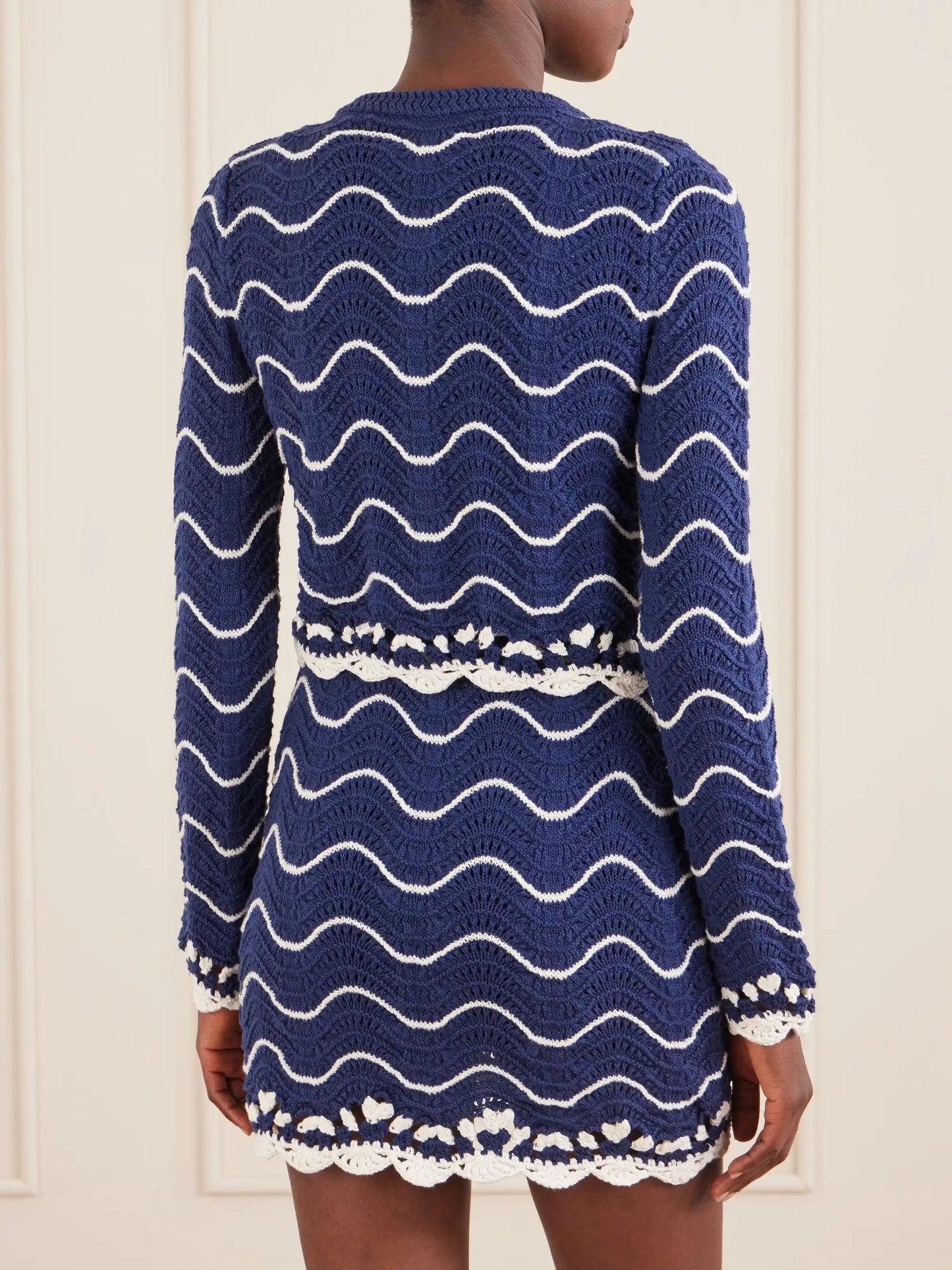 Louise Scalloped Striped Cotton Knit Cardigan