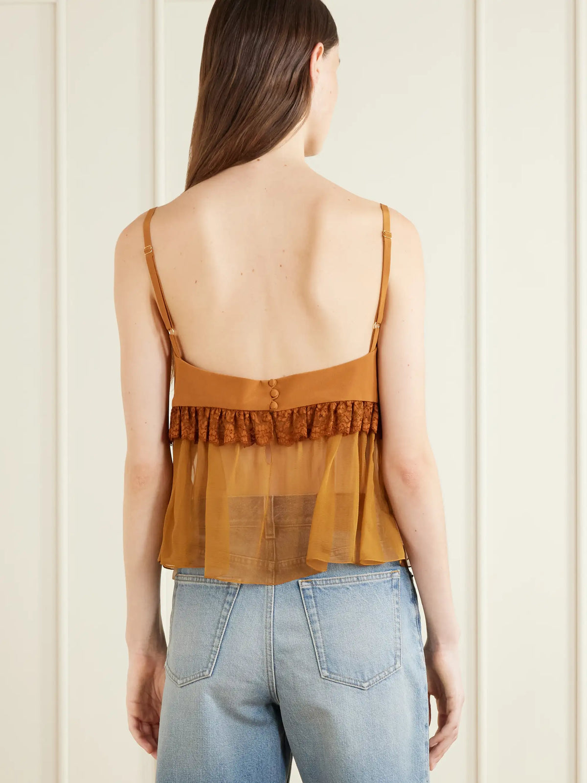 Lace-trimmed Silk Crepe Tank