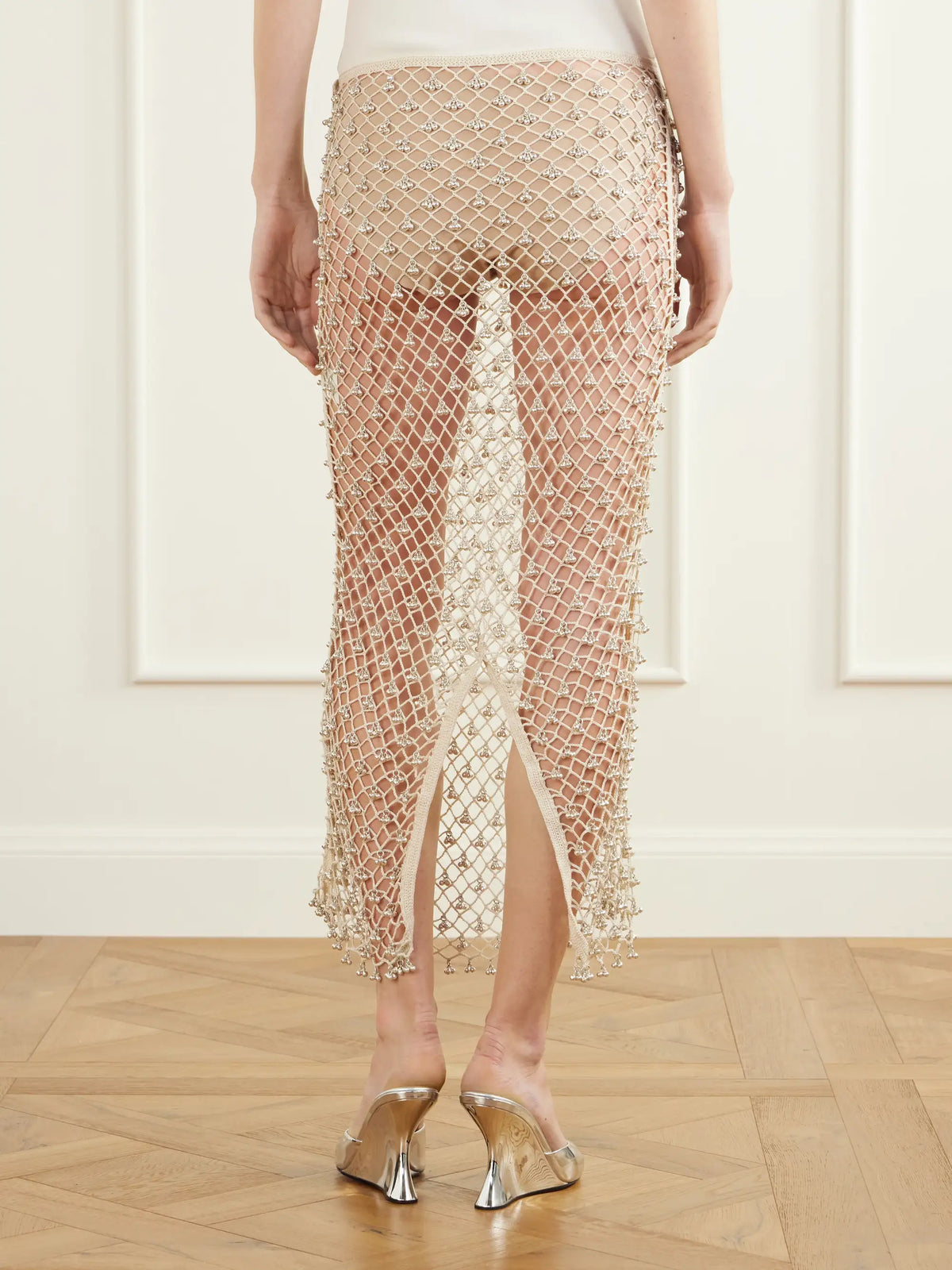 Yoshita 1967 Jhanjar Embellished Cotton Crochet-knit Midi Skirt