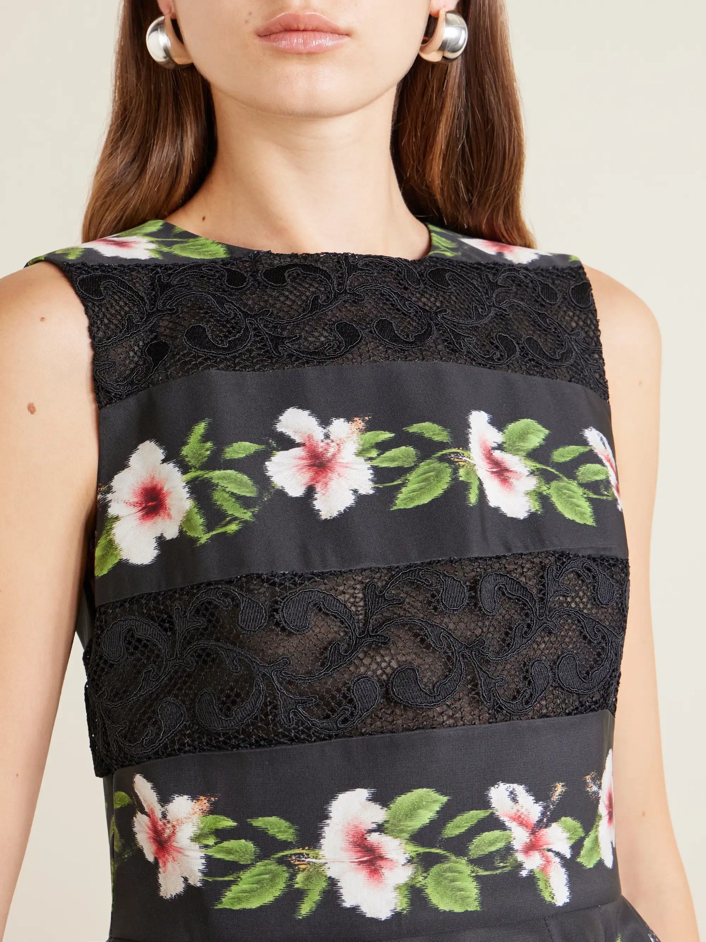 Floral-print Lace-trimmed Crepe De Chine Mini Dress