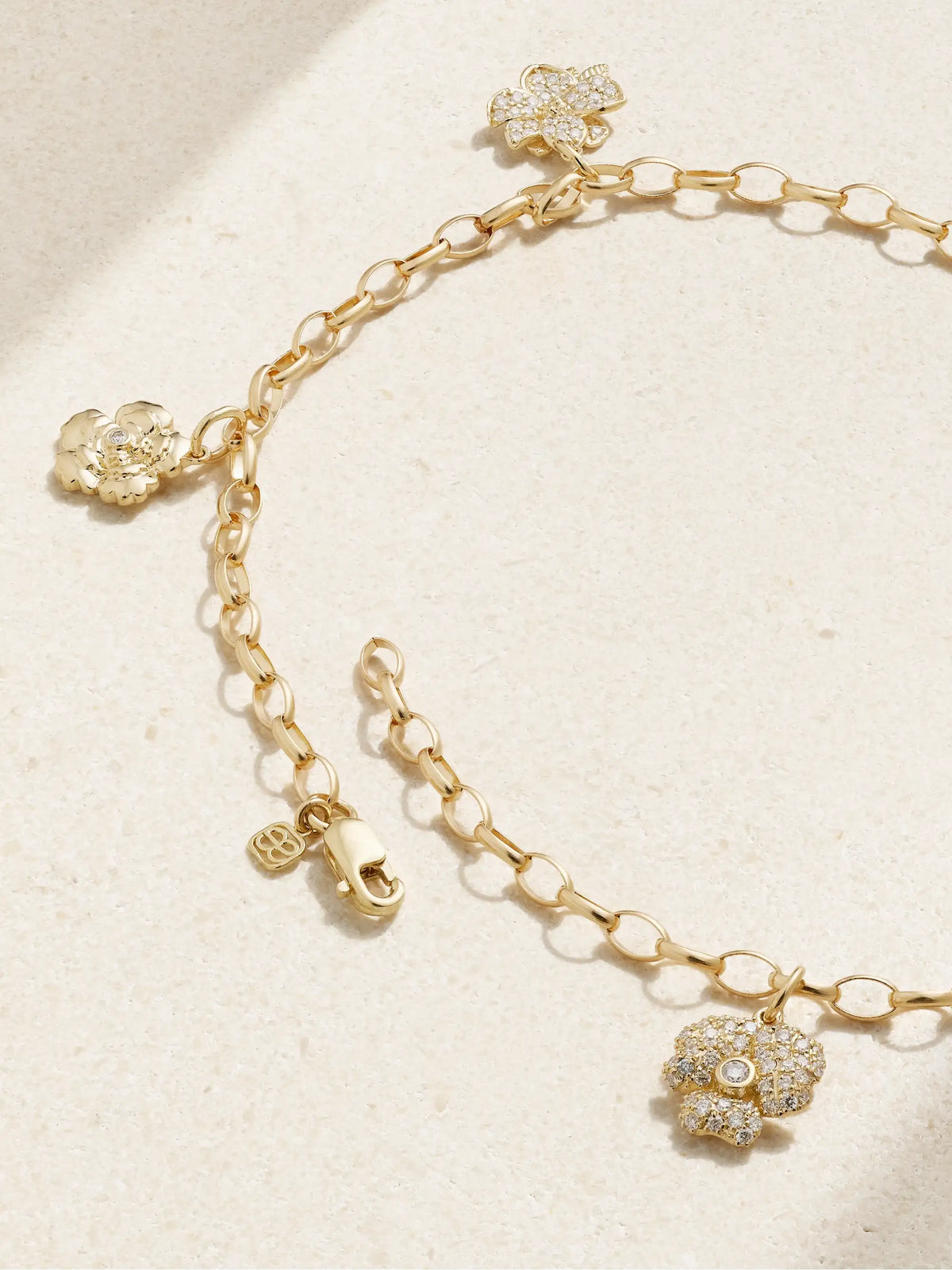 Xl Flower 14-karat Gold Diamond Anklet