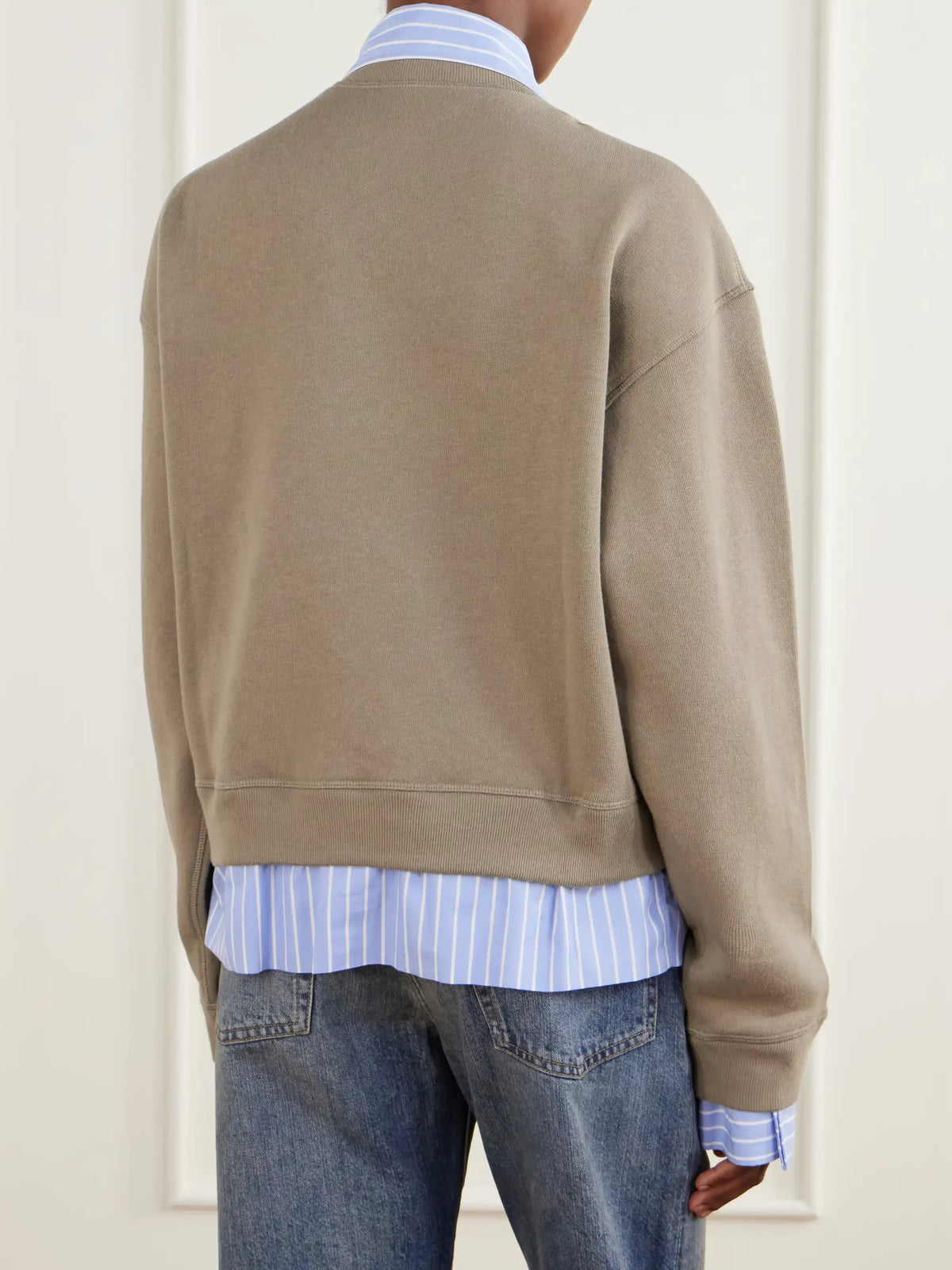 Acne Studios Layered Striped Poplin-trimmed Cotton-fleece Sweatshirt