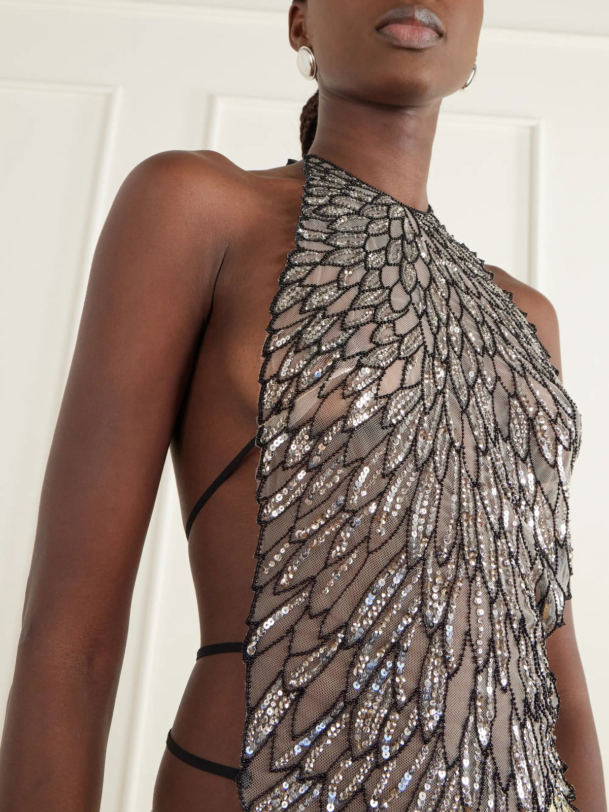 The Attico Tie-detailed Sequin-embellished Tulle Tank