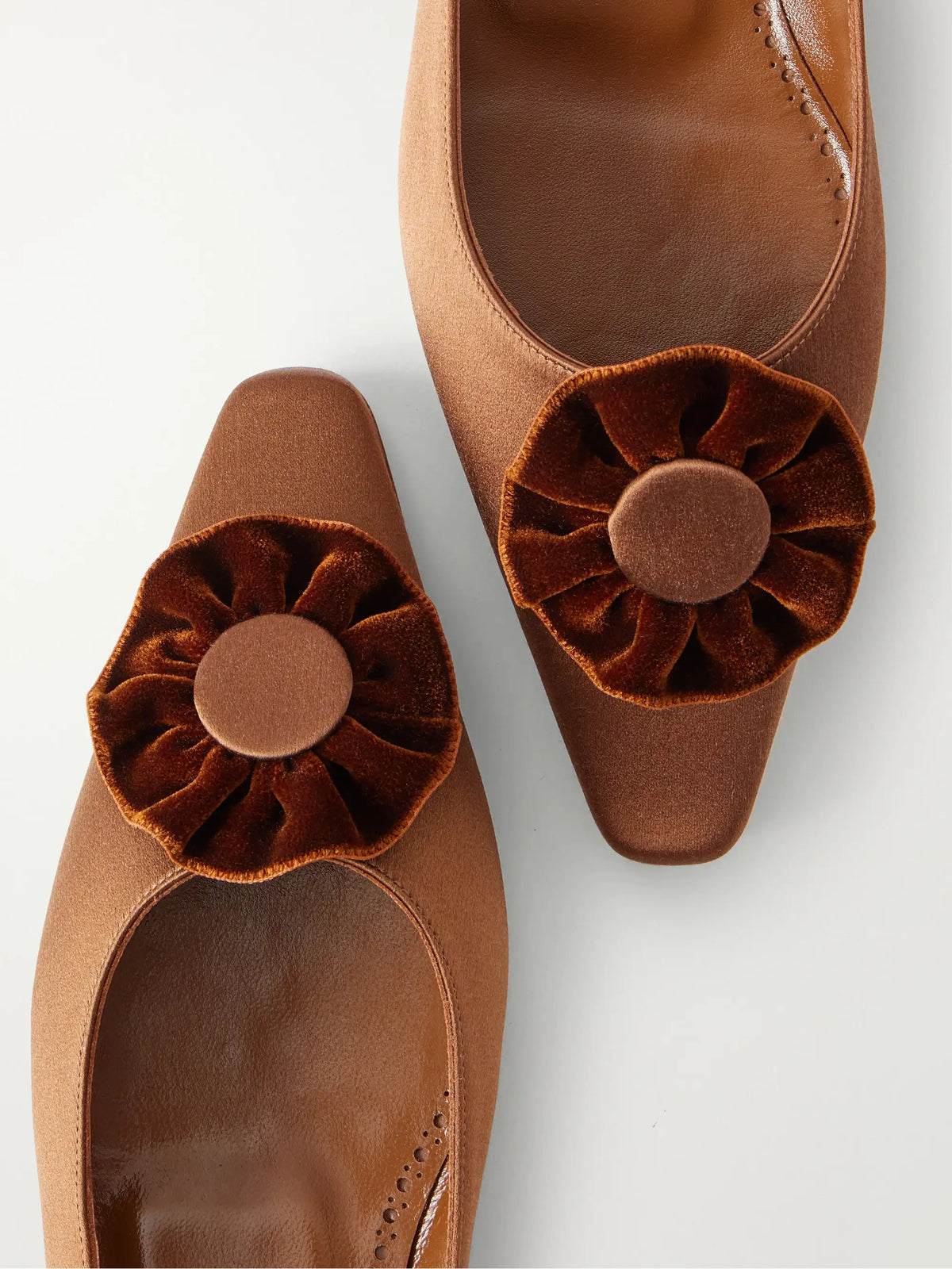 Manolo Blahnik Fortanflat 10 Floral-appliquéd Velvet-trimmed Satin Flats