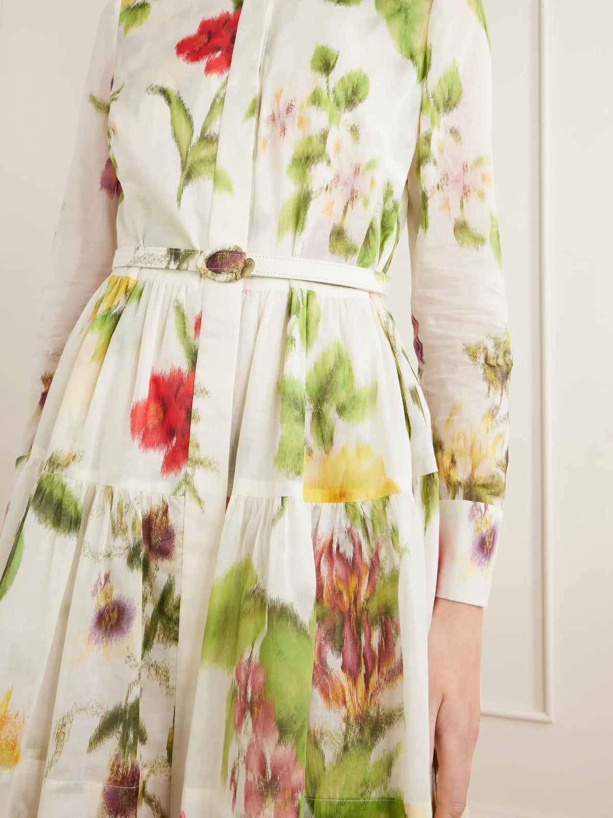Belted Floral-print Cotton-voile Mini Dress