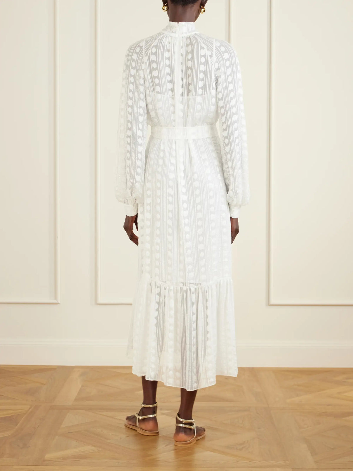 Pussy-bow Belted Tiered Jacquard Silk-chiffon Midi Dress