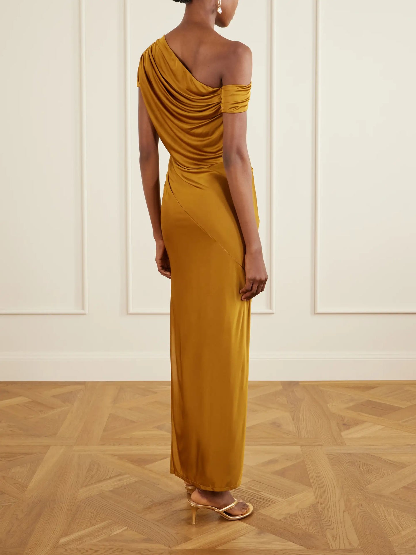 Off-the-shoulder Draped Satin-jersey Maxi Dress