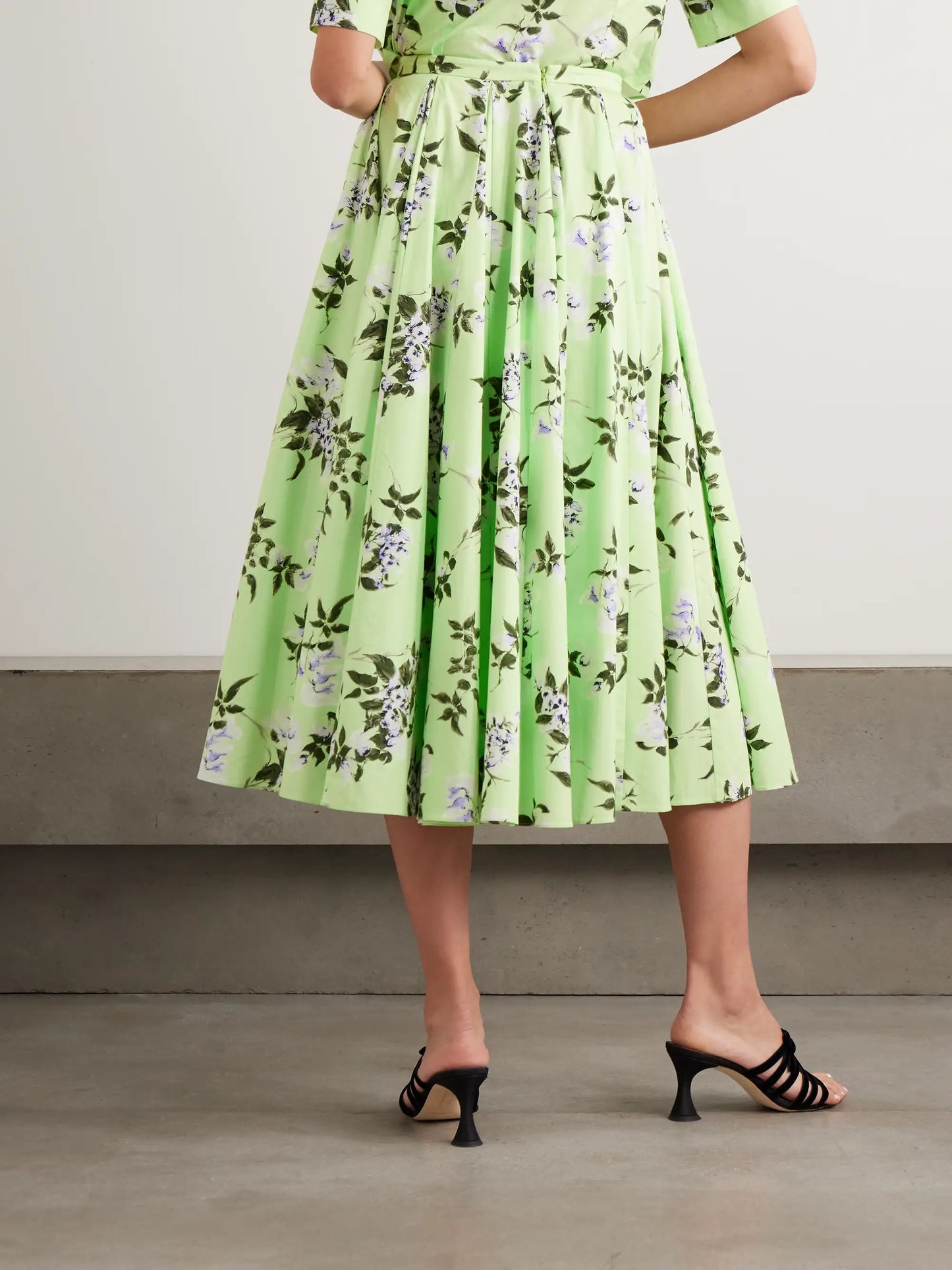 Rhea Floral-print Cotton-poplin Midi Skirt