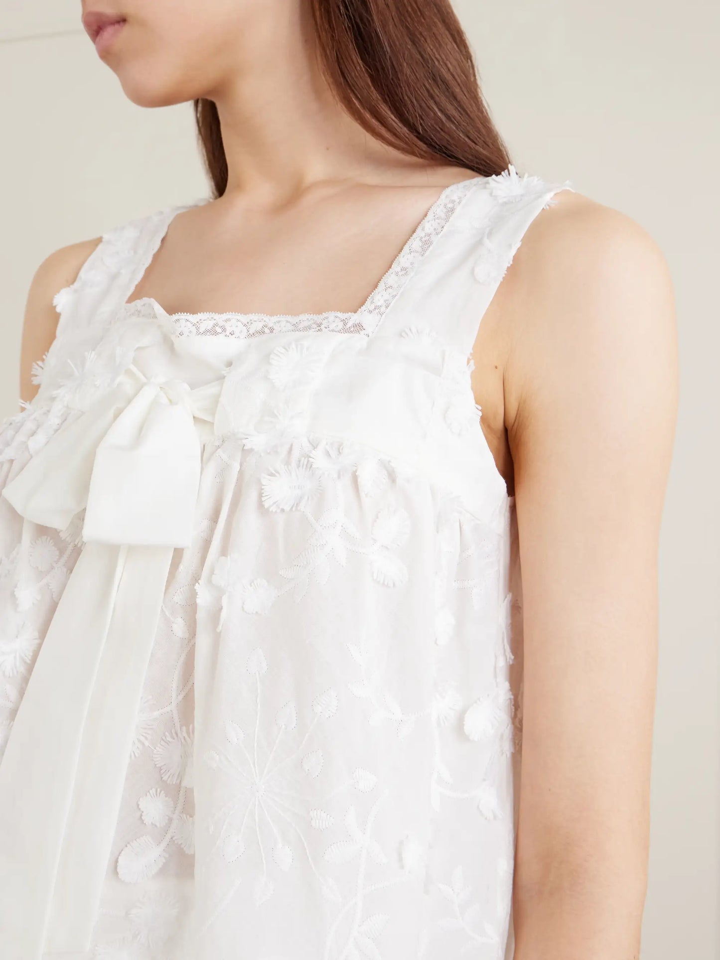 Suvereto Bow-embellished Lace-trimmed Broderie Anglaise Cotton Top