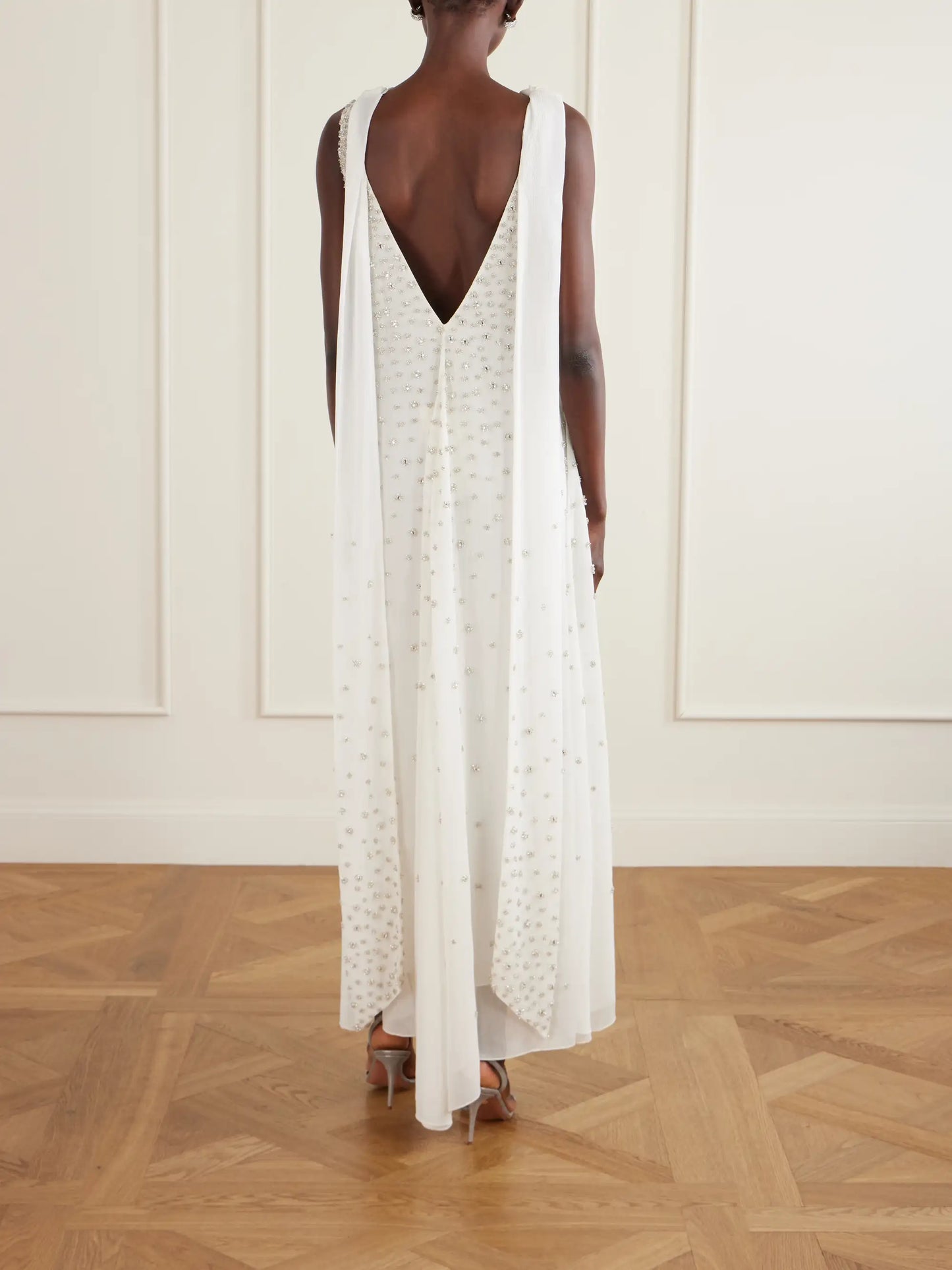 Kaia Scarf-detailed Crystal-embellished Crinkled-chiffon Gown