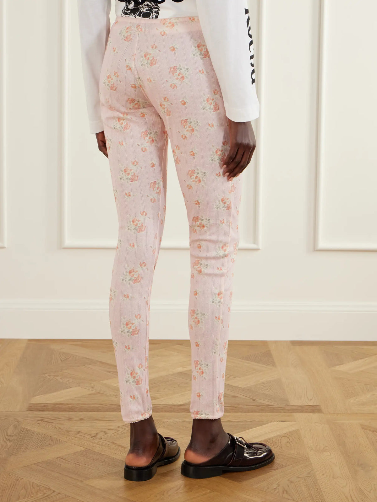 Simone Rocha Ruffled Floral-print Pointelle-knit Cotton-jersey Leggings