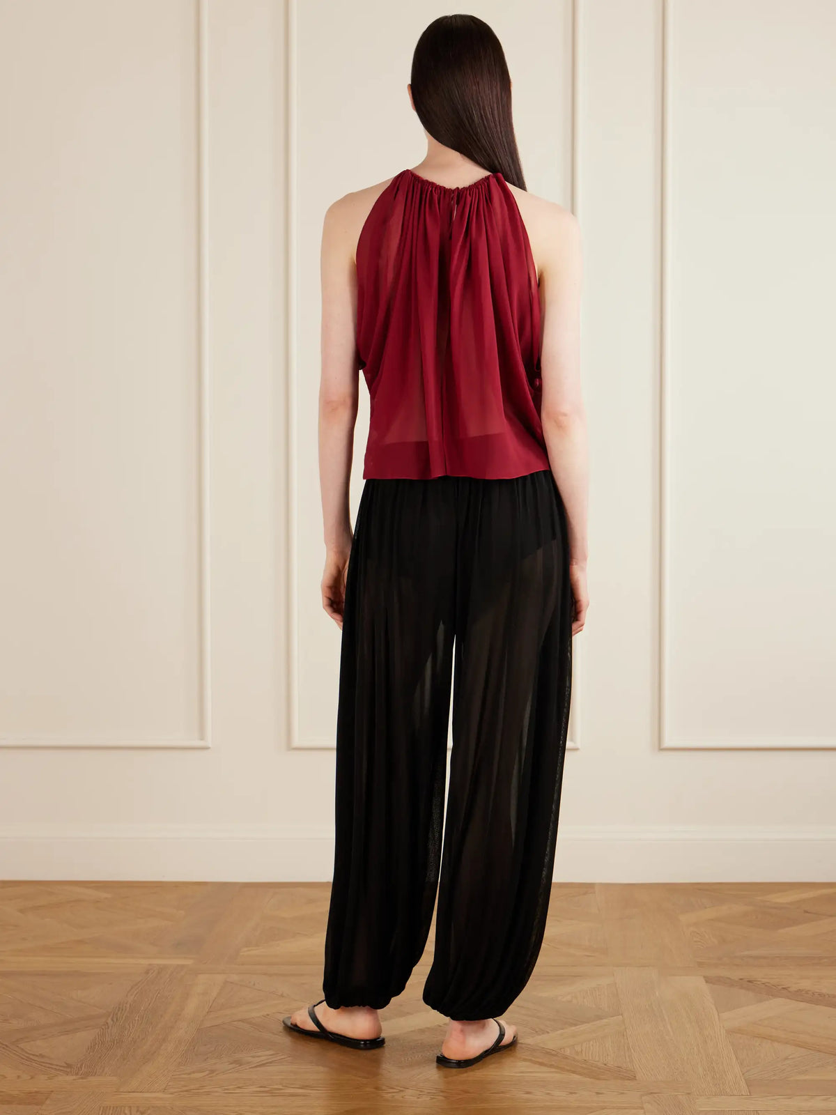 AFLALO Reysa Ruched Silk-crepe Top