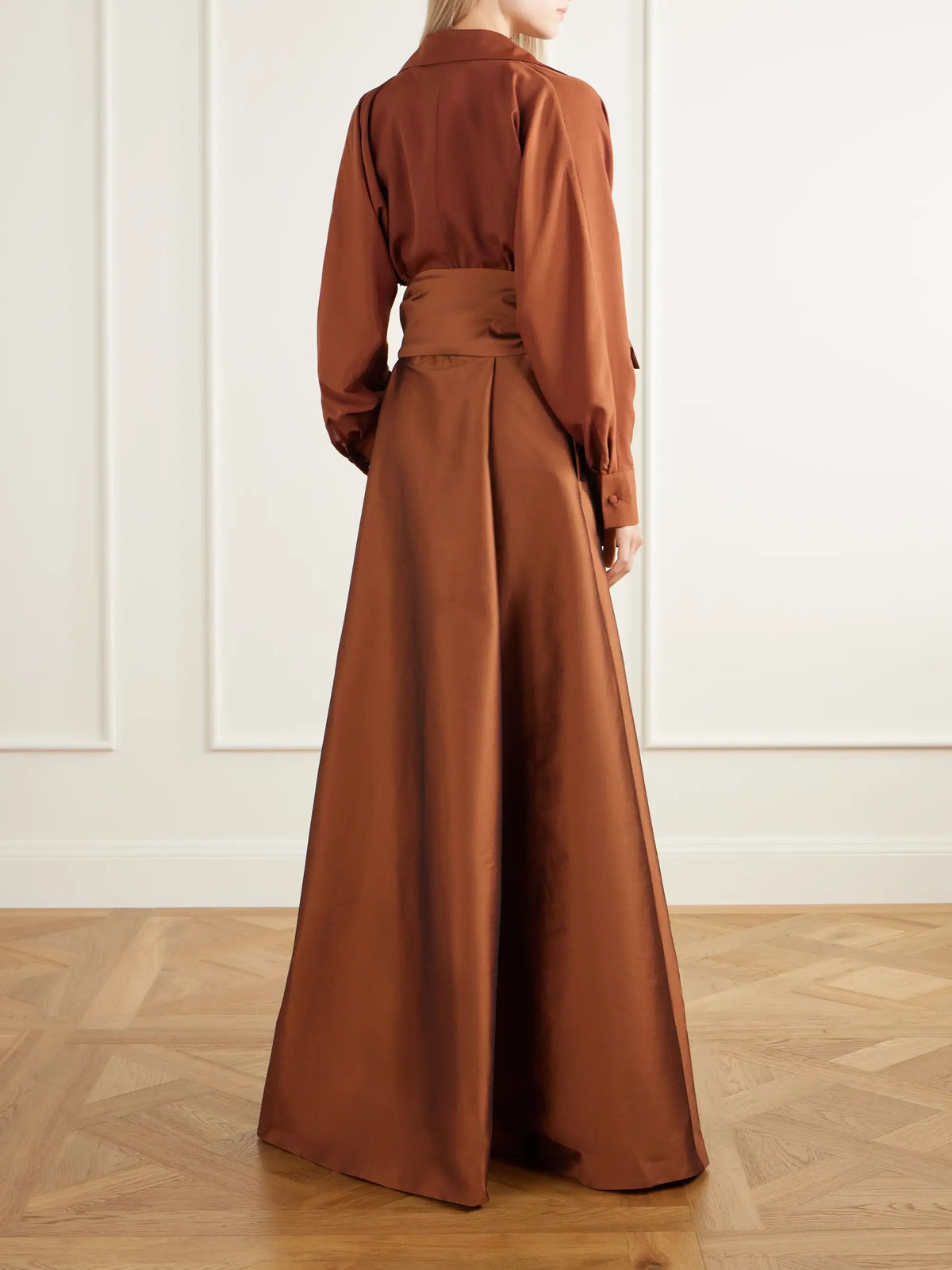 BERNADETTE Beatrice Belted Satin And Taffeta Gown
