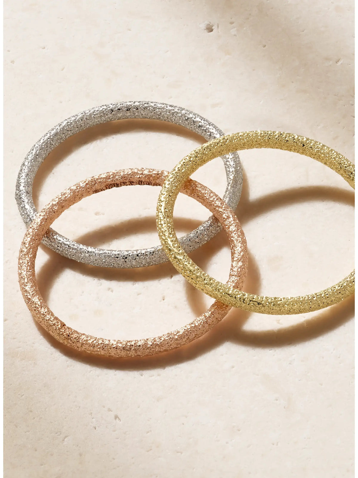 Set Of Three Florentine Finish 18-karat Yellow, White And Rose Gold Rings