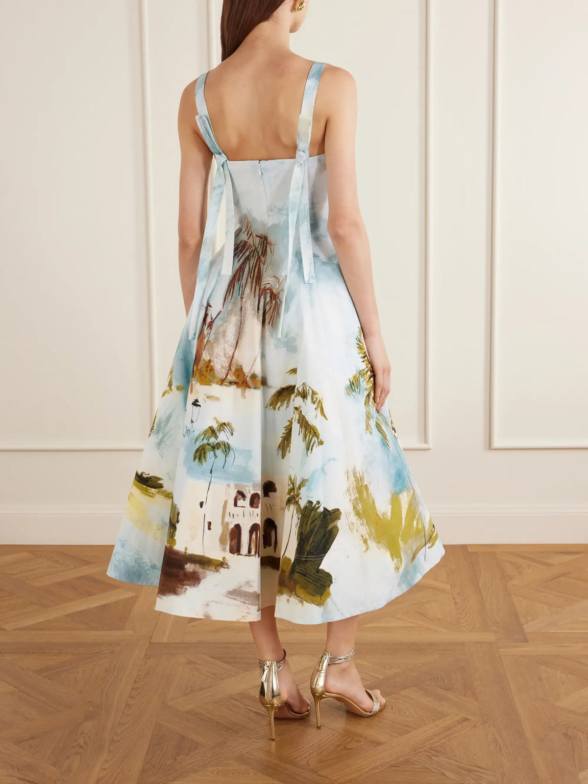 Dominican Landscape Printed Cotton-poplin Midi Dress
