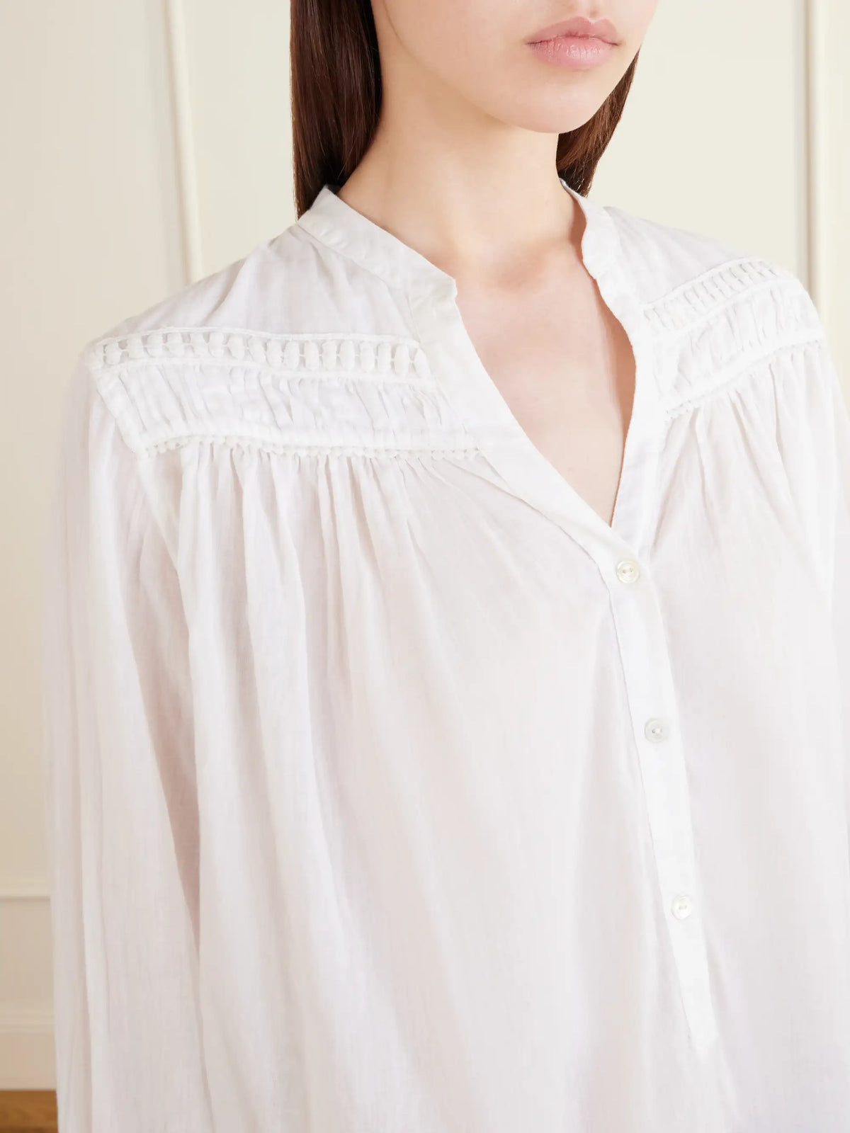 Nili Lotan Clarys Embroidered Gathered Cotton-voile Blouse