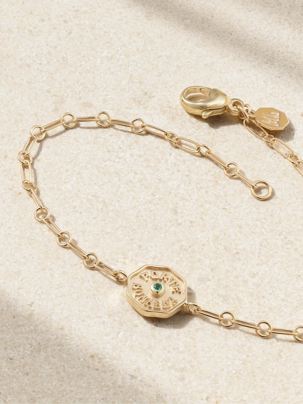 Wee Porte Bonheur Coin 14-karat Gold Emerald Bracelet