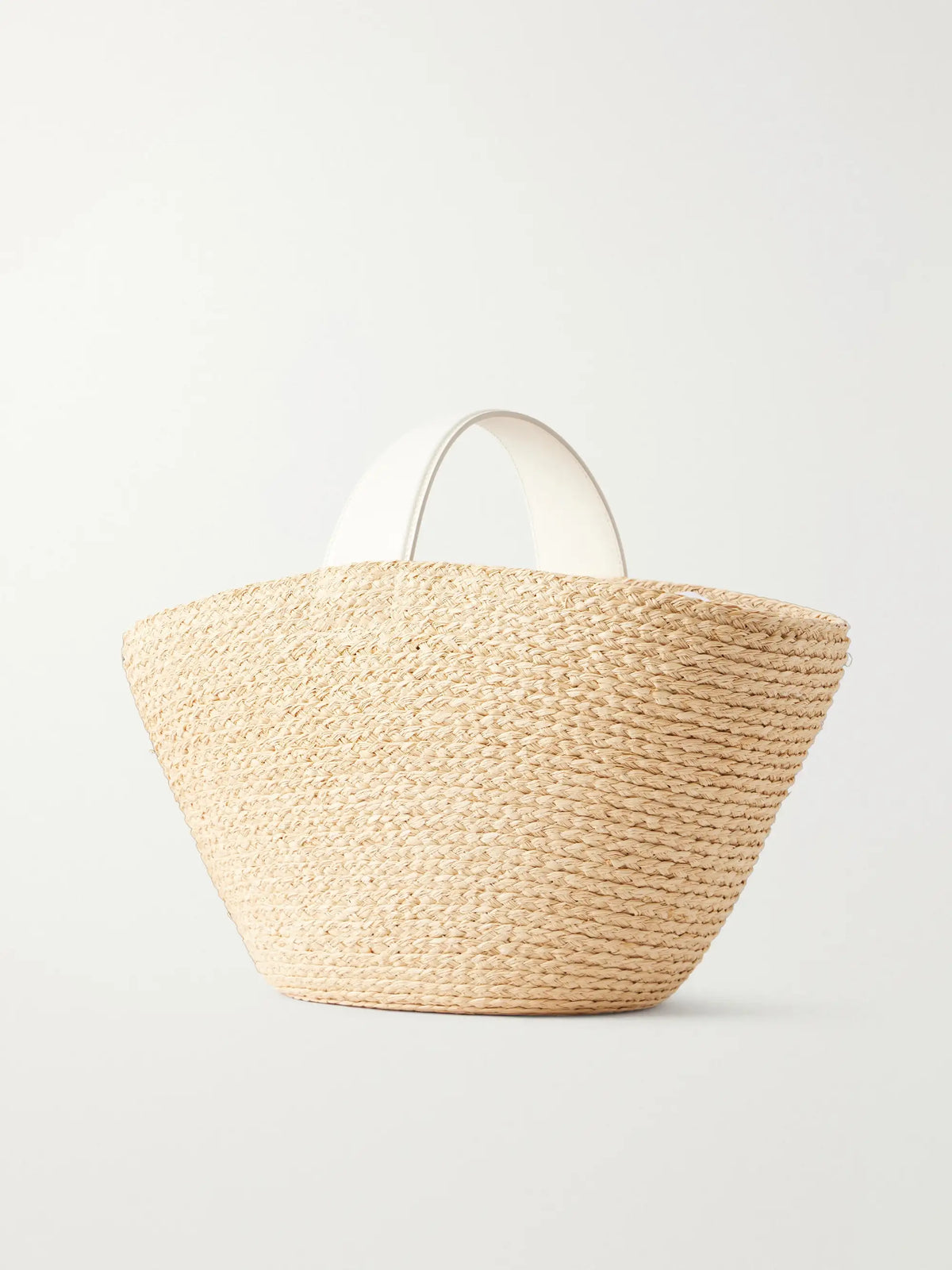 Embellished Leather-trimmed Raffia-effect Tote Bag
