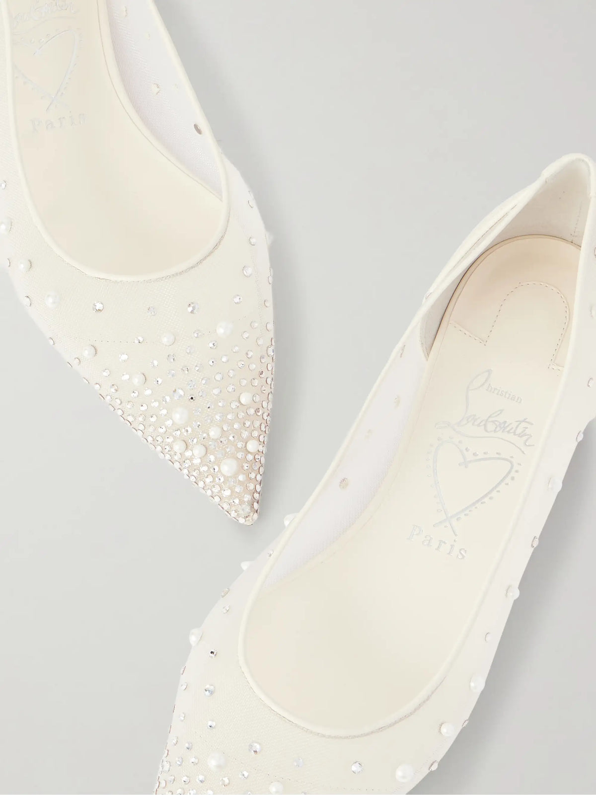 Miss Z Degrastrassina Leather-trimmed Embellished Mesh Point-toe Flats