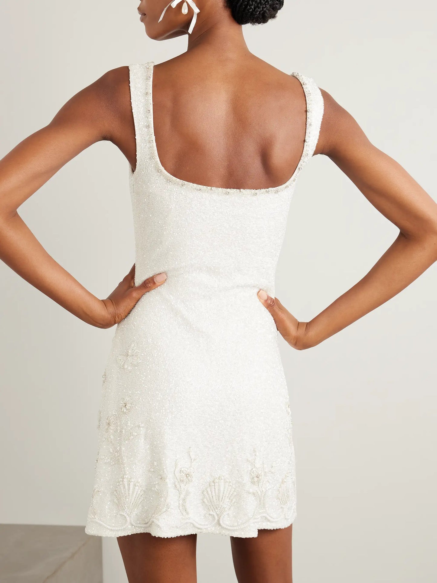 Snowdrop Embellished Beaded Stretch-tulle Mini Dress