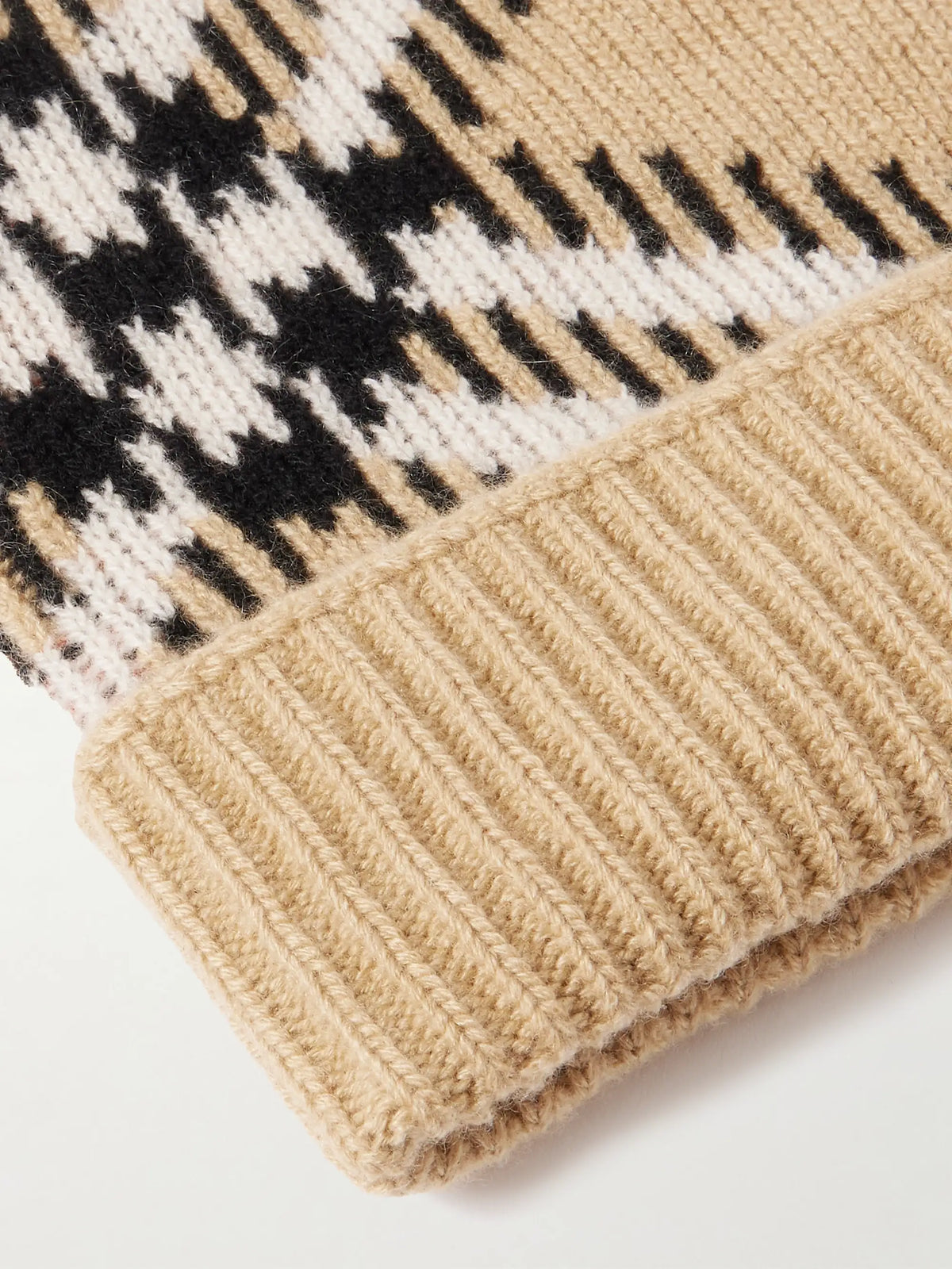 Checked Ribbed Cashmere-blend Beanie