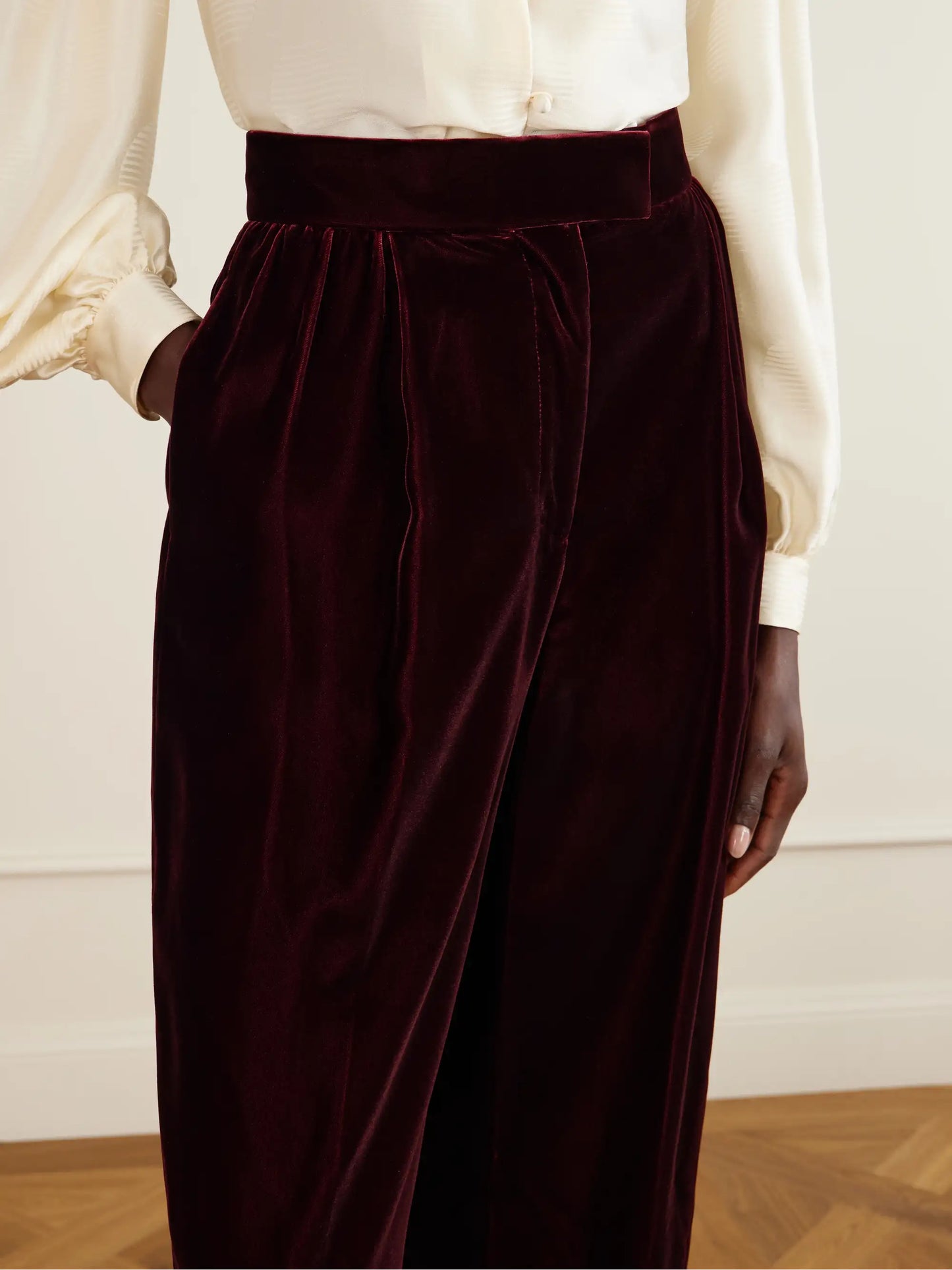 Pleated Velvet Wide-leg Pants