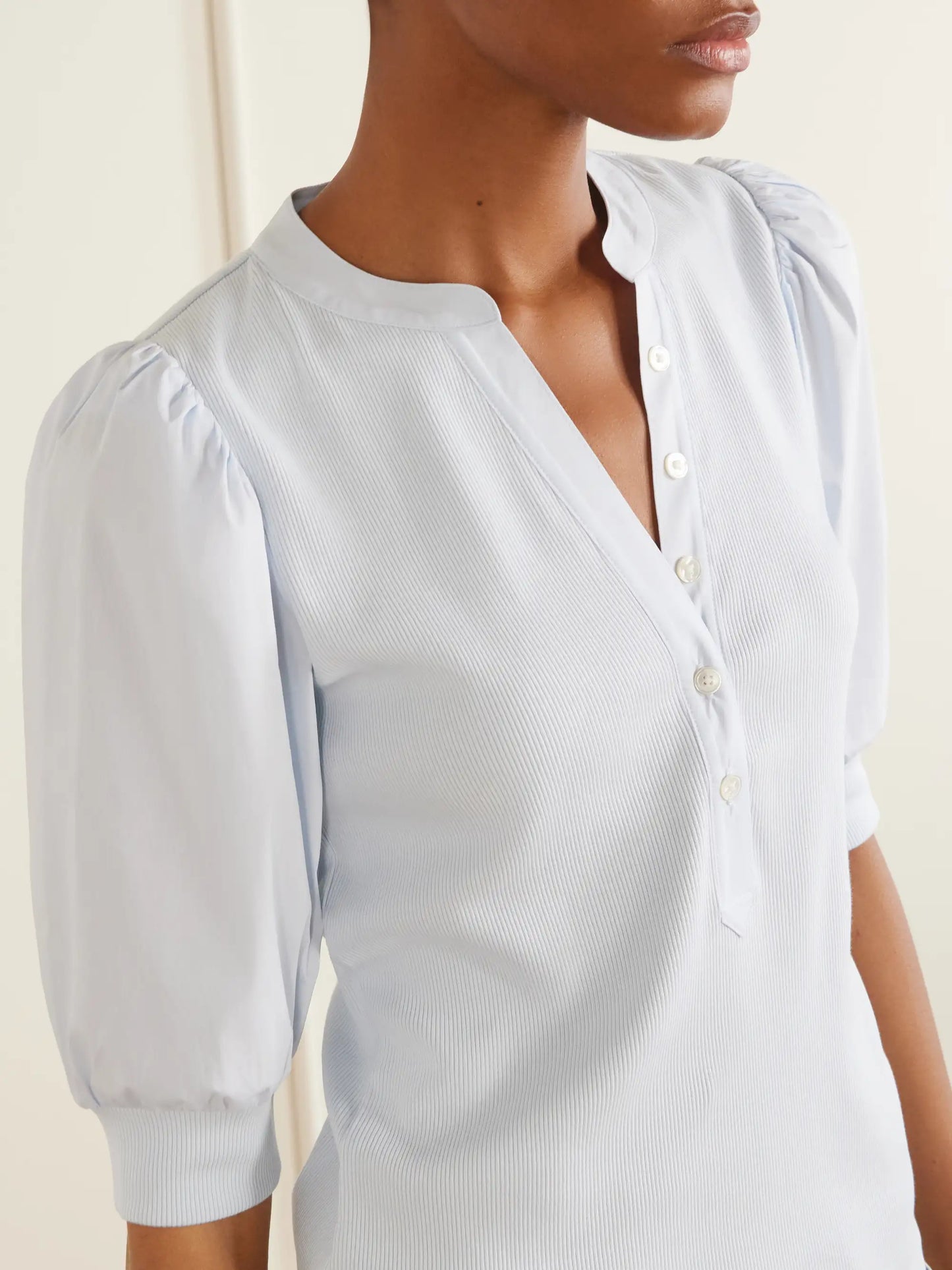 Coralee Poplin And Ribbed Stretch-pima Cotton-jersey Top