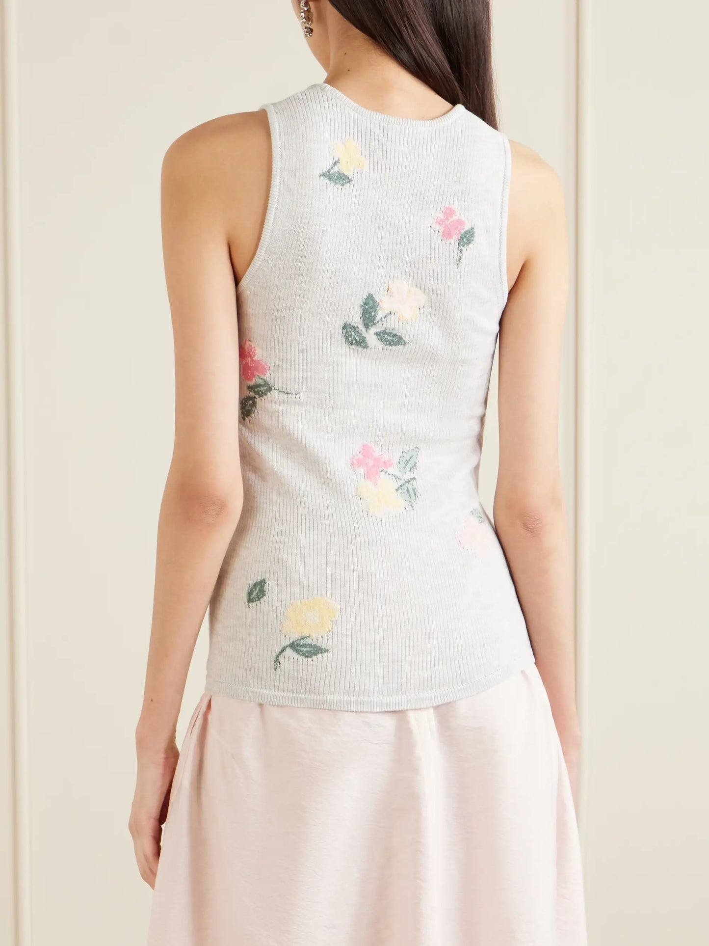 Clementine Floral-jacquard Ribbed Cotton Tank Top