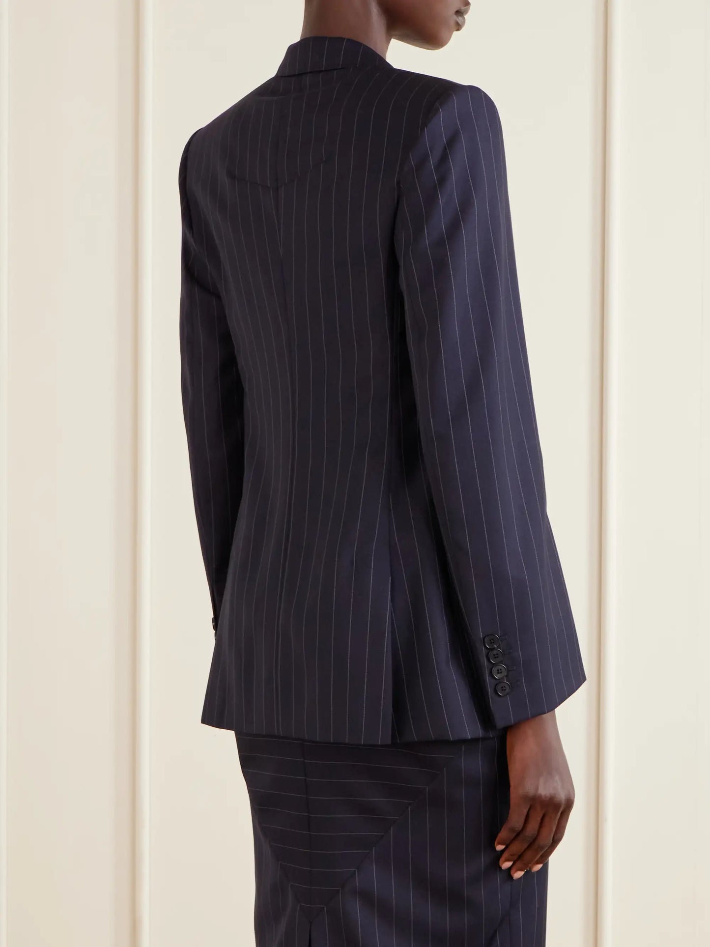 Pinstripe Double-breasted Wool Blazer