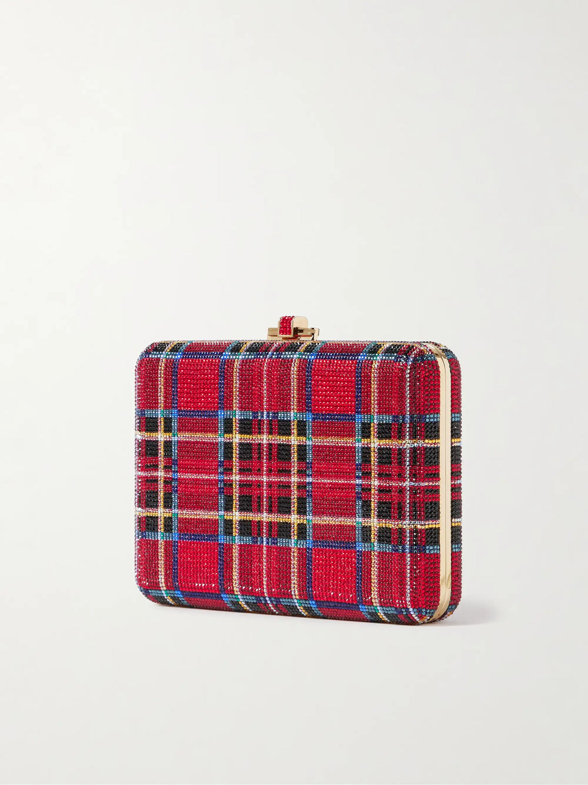 Tartan Crystal-embellished Gold-tone Clutch