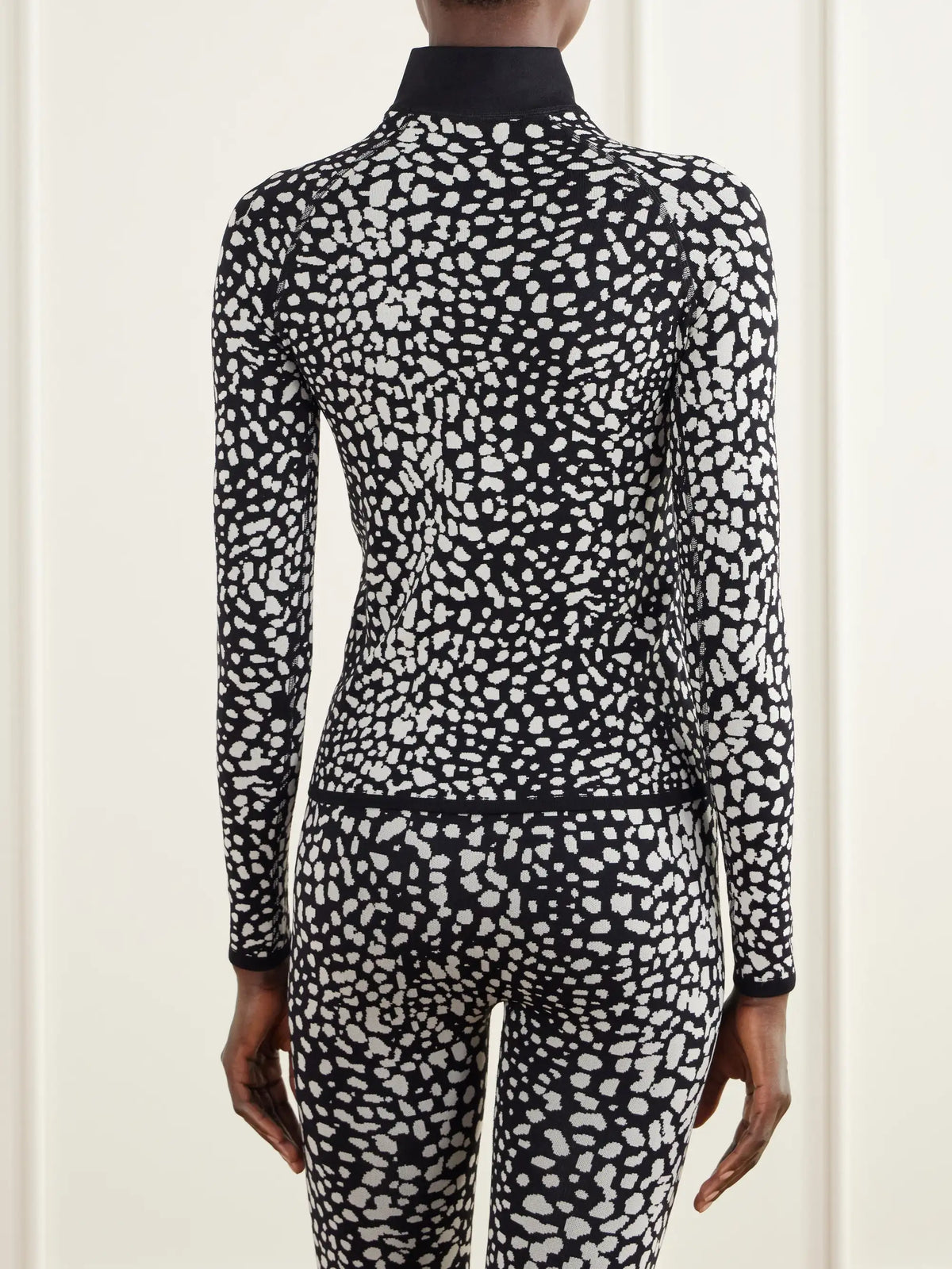 Perfect Moment Leopard-jacquard Thermal Half-zip Stretch-knit Base Layer