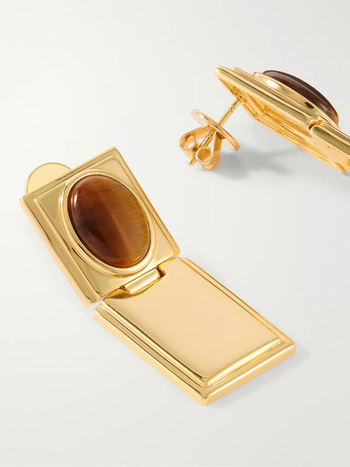 Déhanche Signet Stone Hinge Gold-plated Tiger's Eye Earrings