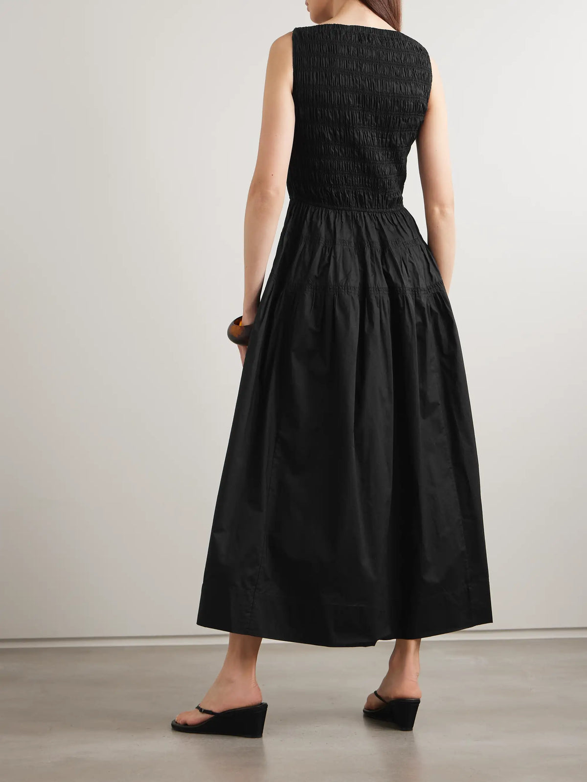 Melie Shirred Paneled Pleated Organic Cotton-poplin Midi Dress