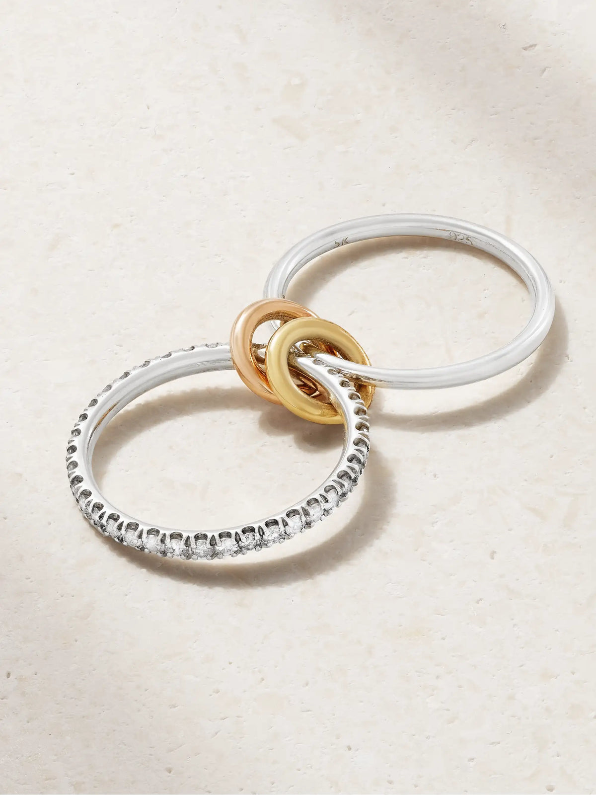 Marigold Set Of Two Sterling Silver And 18-karat Yellow And Rose Gold Diamond Rings